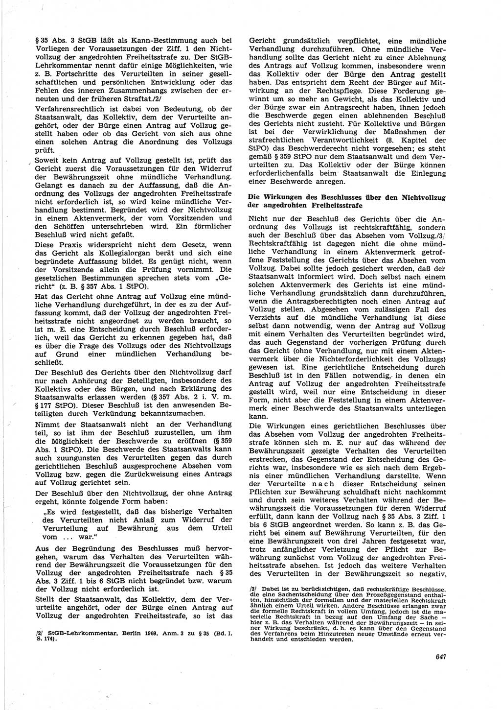 Neue Justiz (NJ), Zeitschrift für Recht und Rechtswissenschaft [Deutsche Demokratische Republik (DDR)], 25. Jahrgang 1971, Seite 647 (NJ DDR 1971, S. 647)