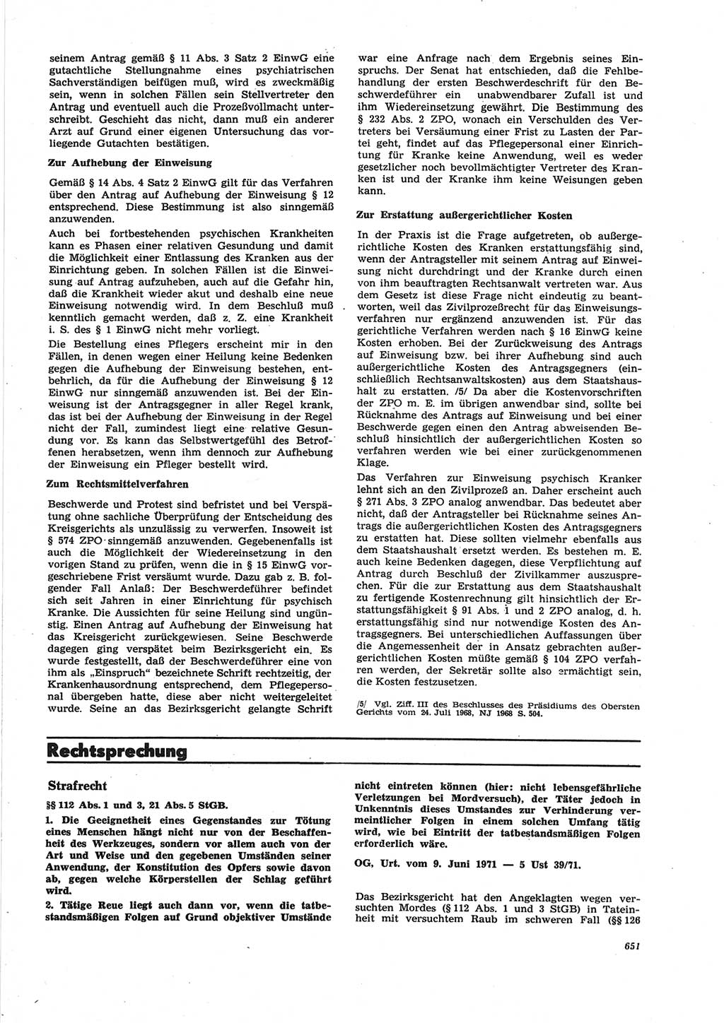 Neue Justiz (NJ), Zeitschrift für Recht und Rechtswissenschaft [Deutsche Demokratische Republik (DDR)], 25. Jahrgang 1971, Seite 651 (NJ DDR 1971, S. 651)