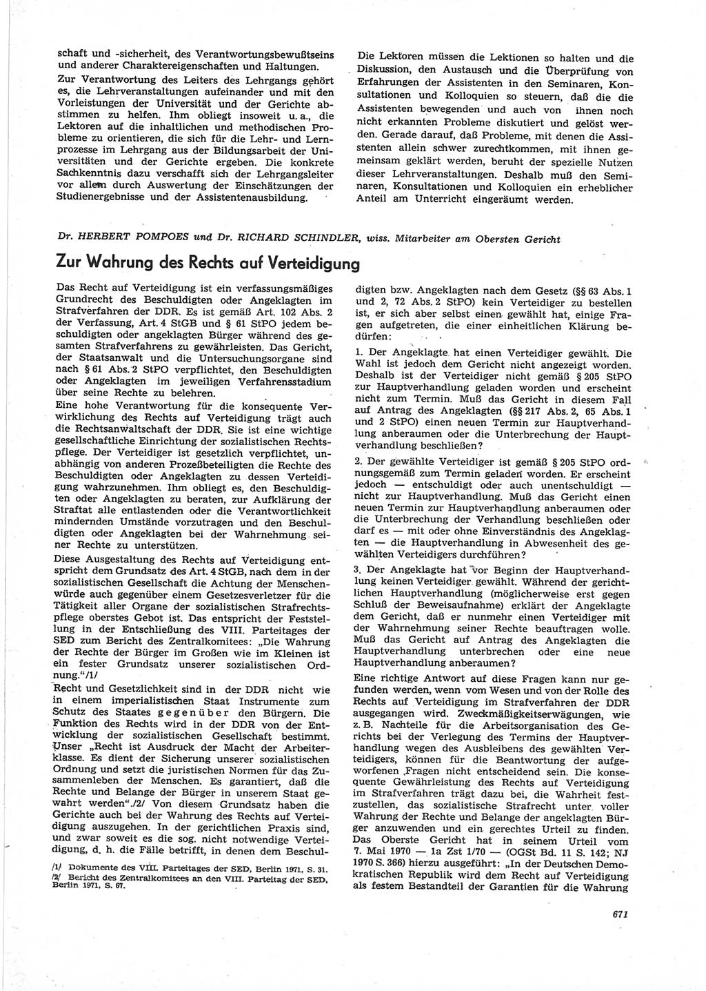 Neue Justiz (NJ), Zeitschrift für Recht und Rechtswissenschaft [Deutsche Demokratische Republik (DDR)], 25. Jahrgang 1971, Seite 671 (NJ DDR 1971, S. 671)