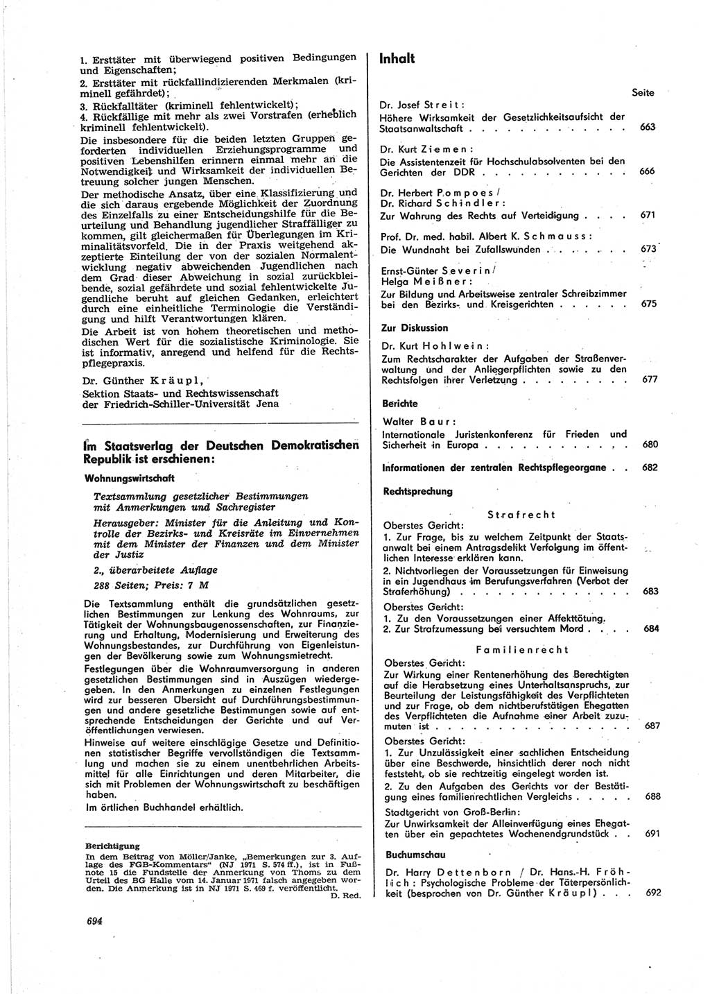 Neue Justiz (NJ), Zeitschrift für Recht und Rechtswissenschaft [Deutsche Demokratische Republik (DDR)], 25. Jahrgang 1971, Seite 694 (NJ DDR 1971, S. 694)