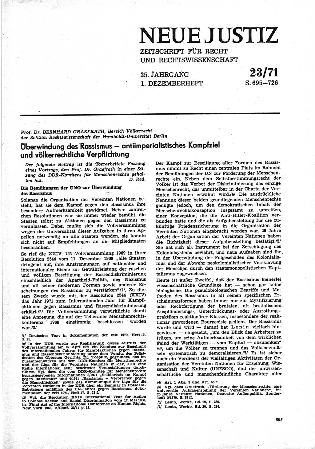 Neue Justiz (NJ), Zeitschrift für Recht und Rechtswissenschaft [Deutsche Demokratische Republik (DDR)], 25. Jahrgang 1971, Seite 695 (NJ DDR 1971, S. 695)