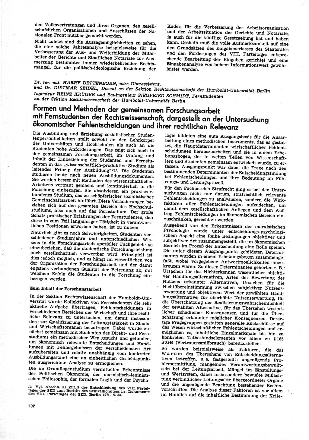 Neue Justiz (NJ), Zeitschrift für Recht und Rechtswissenschaft [Deutsche Demokratische Republik (DDR)], 25. Jahrgang 1971, Seite 702 (NJ DDR 1971, S. 702)