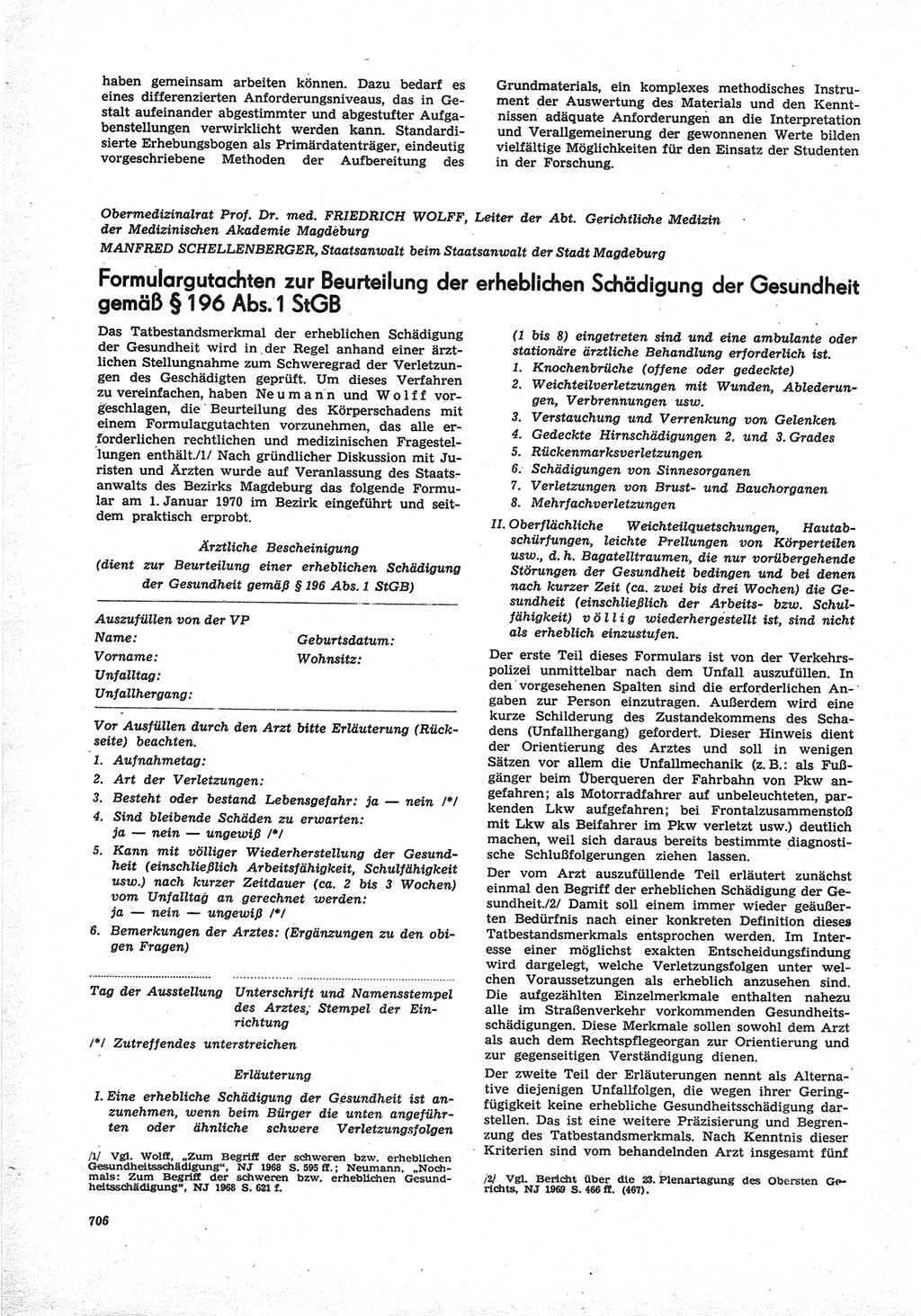 Neue Justiz (NJ), Zeitschrift für Recht und Rechtswissenschaft [Deutsche Demokratische Republik (DDR)], 25. Jahrgang 1971, Seite 706 (NJ DDR 1971, S. 706)