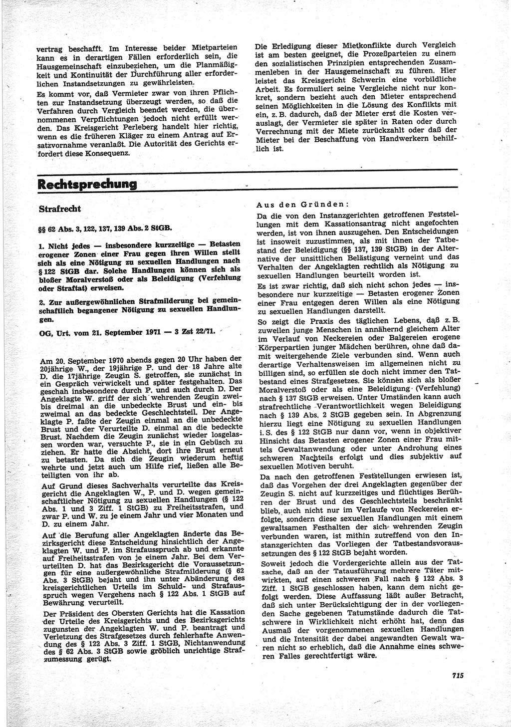 Neue Justiz (NJ), Zeitschrift für Recht und Rechtswissenschaft [Deutsche Demokratische Republik (DDR)], 25. Jahrgang 1971, Seite 715 (NJ DDR 1971, S. 715)