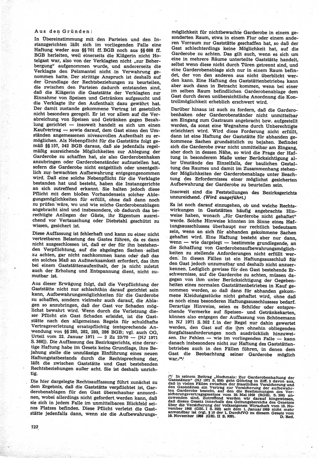 Neue Justiz (NJ), Zeitschrift für Recht und Rechtswissenschaft [Deutsche Demokratische Republik (DDR)], 25. Jahrgang 1971, Seite 722 (NJ DDR 1971, S. 722)