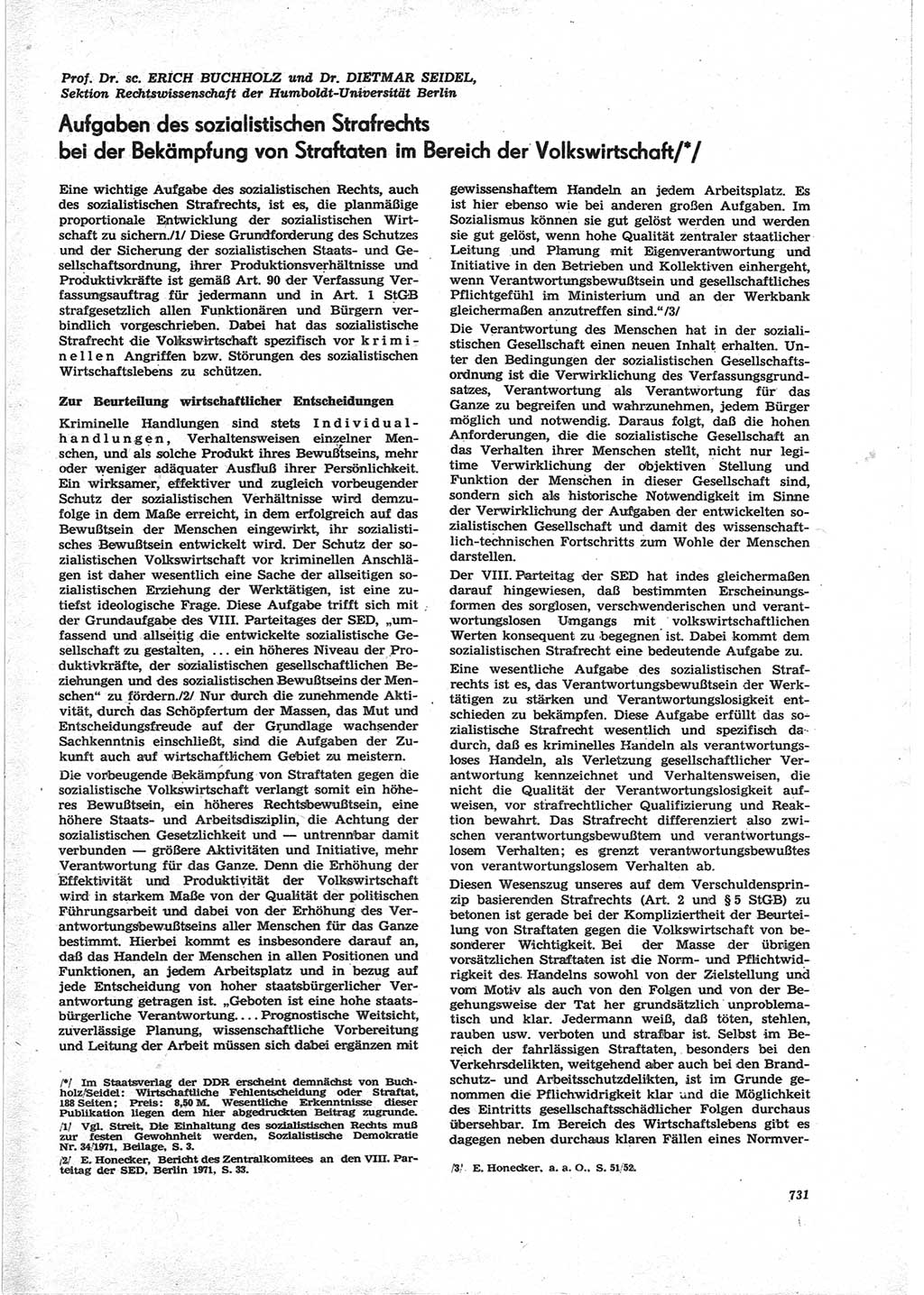 Neue Justiz (NJ), Zeitschrift für Recht und Rechtswissenschaft [Deutsche Demokratische Republik (DDR)], 25. Jahrgang 1971, Seite 731 (NJ DDR 1971, S. 731)