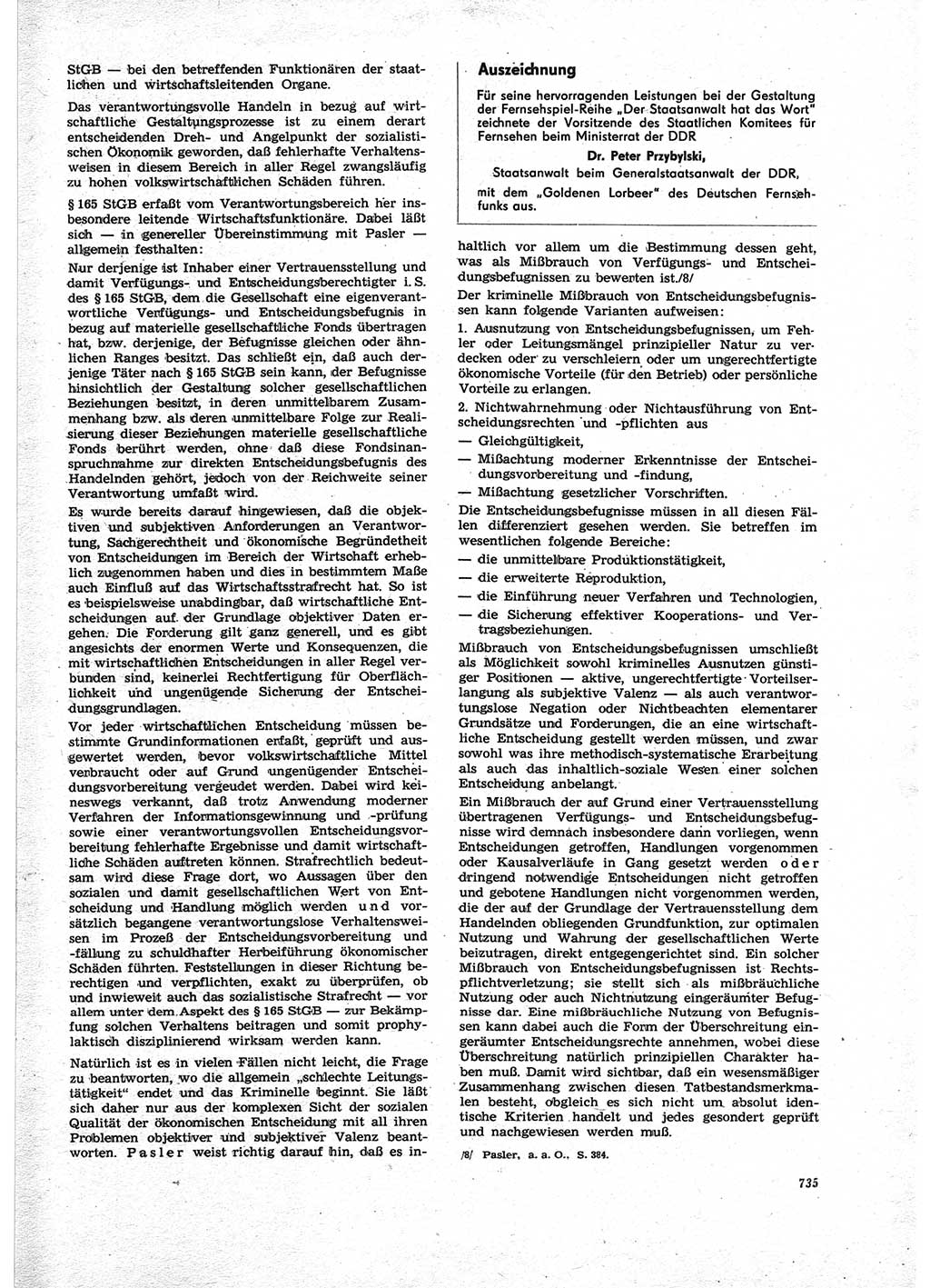 Neue Justiz (NJ), Zeitschrift für Recht und Rechtswissenschaft [Deutsche Demokratische Republik (DDR)], 25. Jahrgang 1971, Seite 735 (NJ DDR 1971, S. 735)