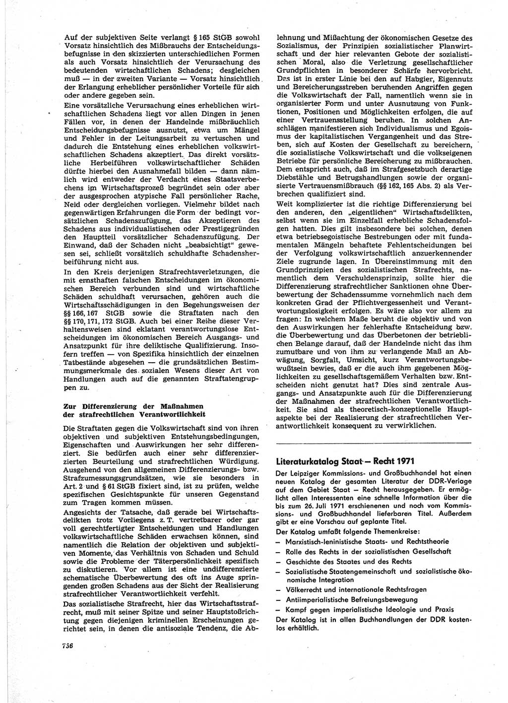 Neue Justiz (NJ), Zeitschrift für Recht und Rechtswissenschaft [Deutsche Demokratische Republik (DDR)], 25. Jahrgang 1971, Seite 736 (NJ DDR 1971, S. 736)