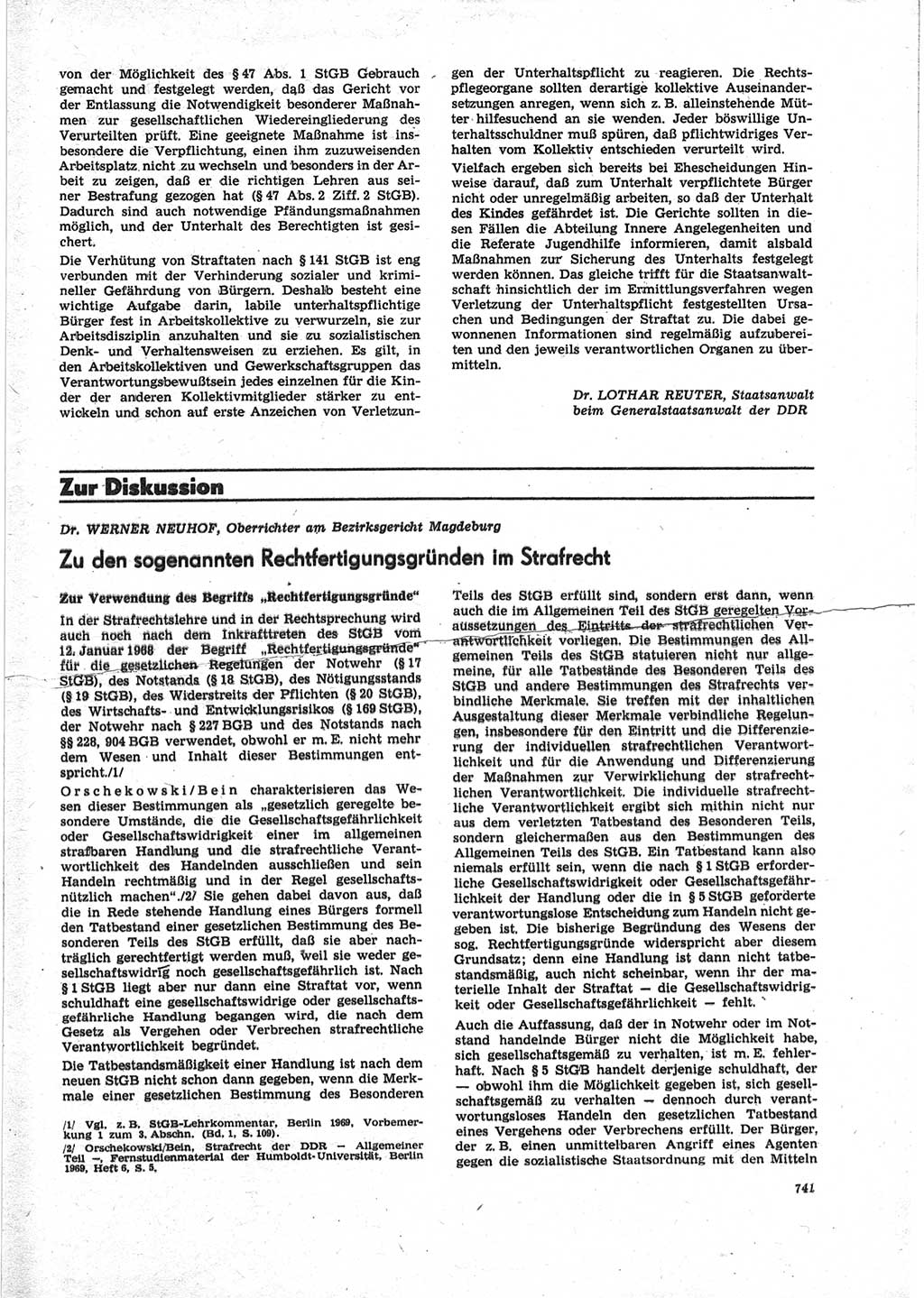 Neue Justiz (NJ), Zeitschrift für Recht und Rechtswissenschaft [Deutsche Demokratische Republik (DDR)], 25. Jahrgang 1971, Seite 741 (NJ DDR 1971, S. 741)