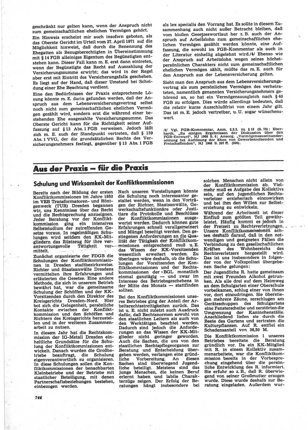 Neue Justiz (NJ), Zeitschrift für Recht und Rechtswissenschaft [Deutsche Demokratische Republik (DDR)], 25. Jahrgang 1971, Seite 744 (NJ DDR 1971, S. 744)