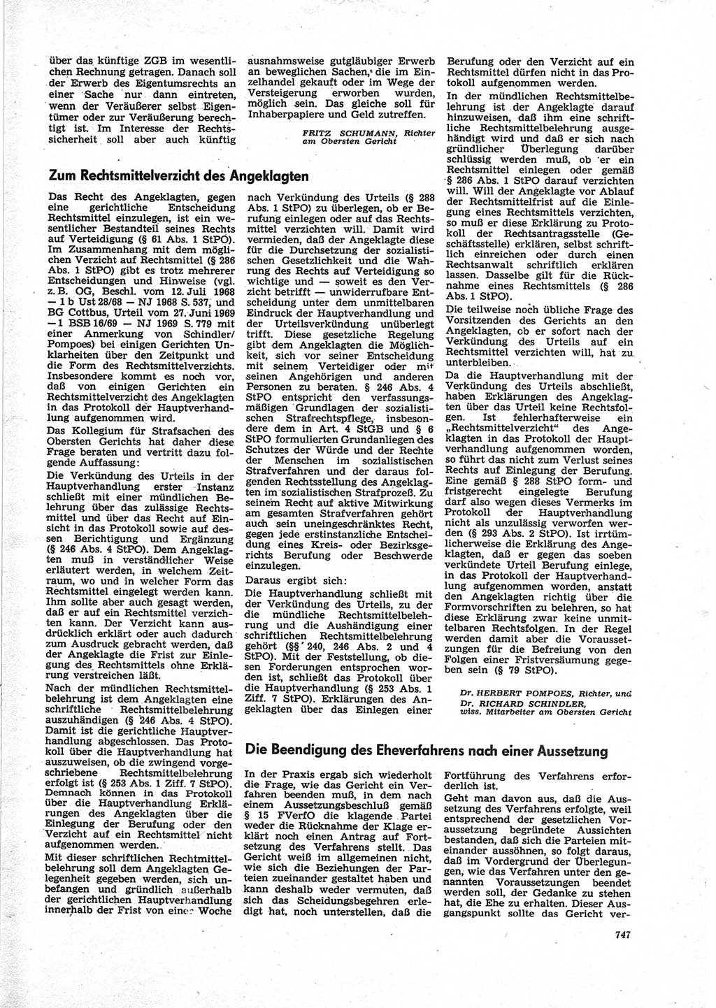 Neue Justiz (NJ), Zeitschrift für Recht und Rechtswissenschaft [Deutsche Demokratische Republik (DDR)], 25. Jahrgang 1971, Seite 747 (NJ DDR 1971, S. 747)