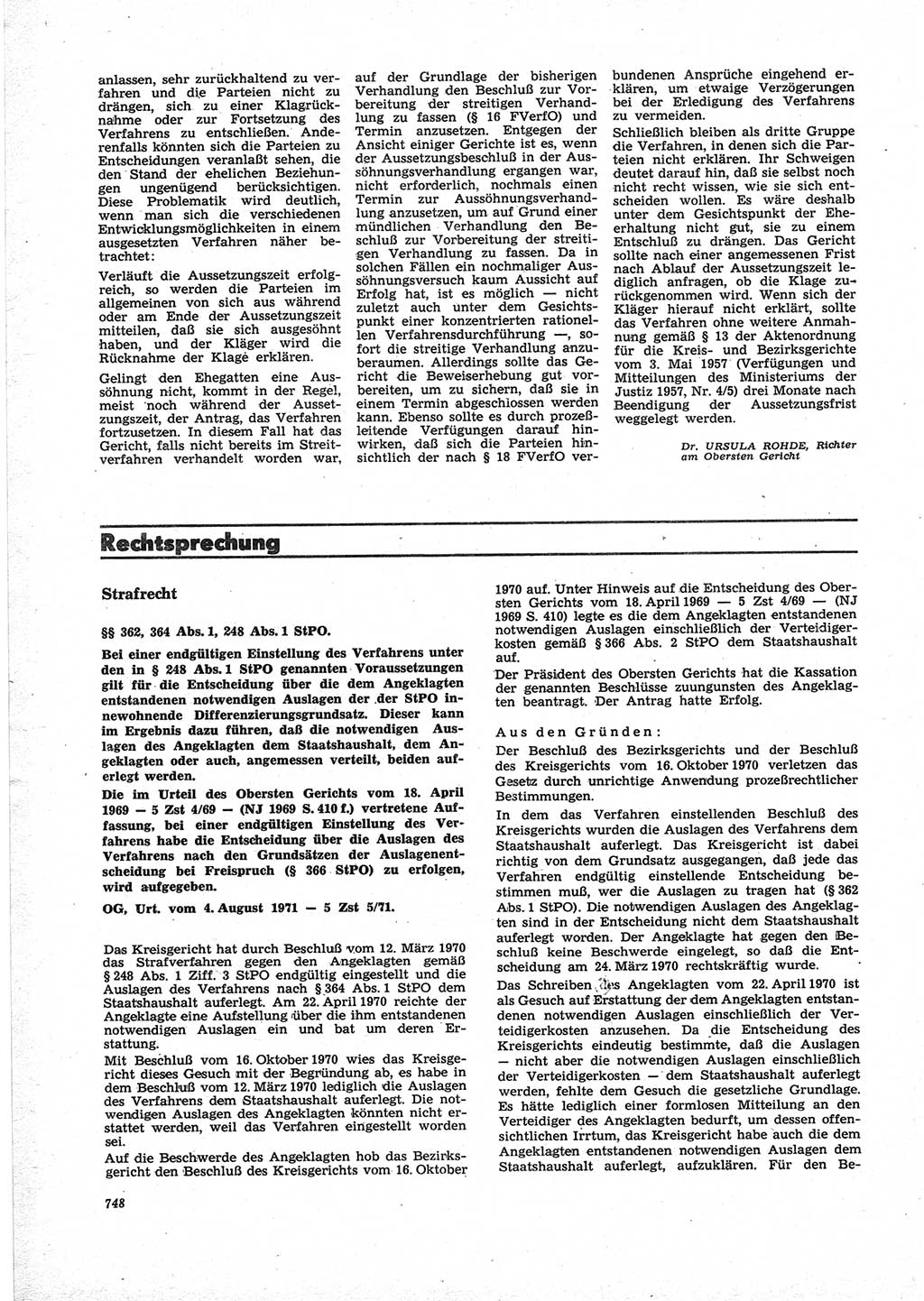 Neue Justiz (NJ), Zeitschrift für Recht und Rechtswissenschaft [Deutsche Demokratische Republik (DDR)], 25. Jahrgang 1971, Seite 748 (NJ DDR 1971, S. 748)