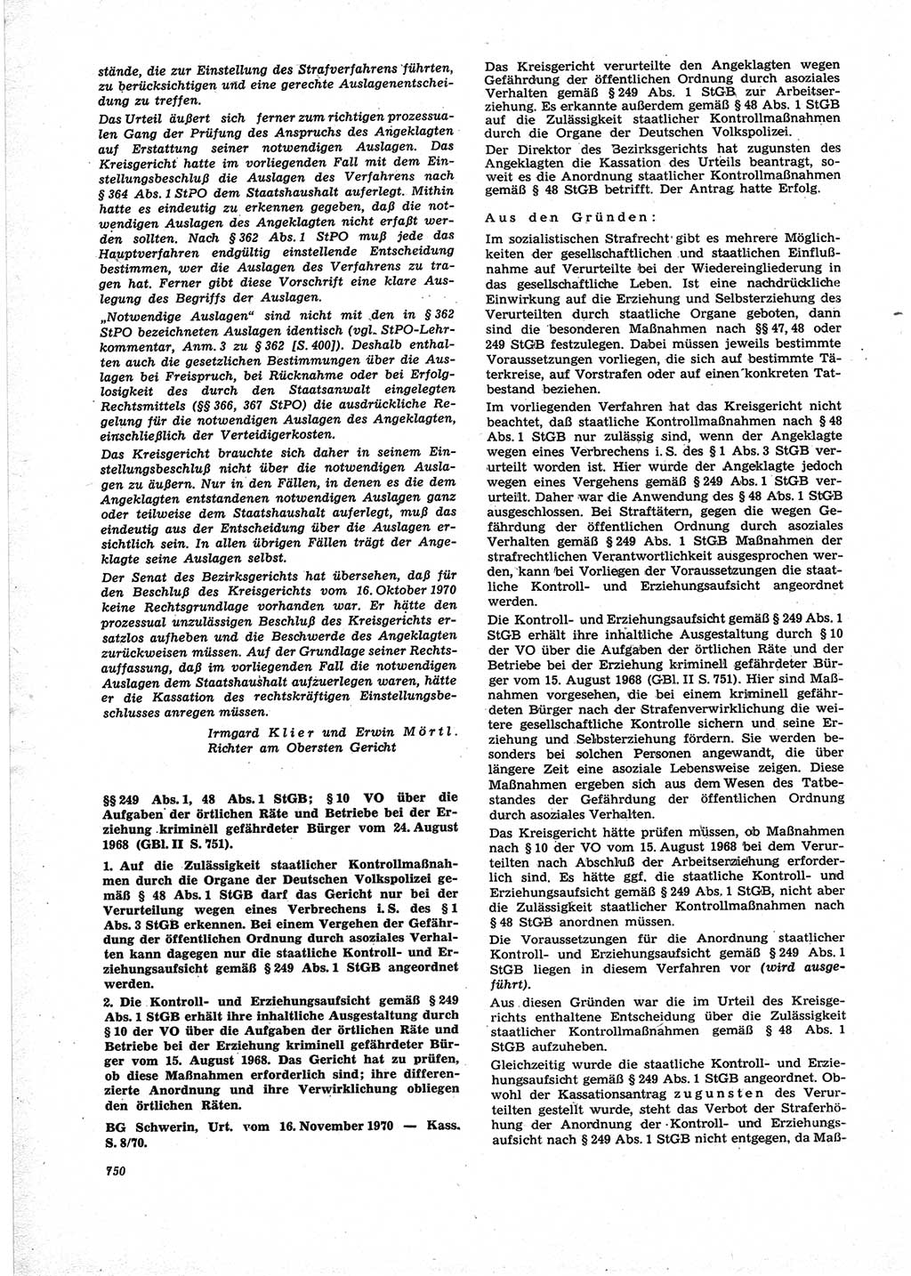 Neue Justiz (NJ), Zeitschrift für Recht und Rechtswissenschaft [Deutsche Demokratische Republik (DDR)], 25. Jahrgang 1971, Seite 750 (NJ DDR 1971, S. 750)