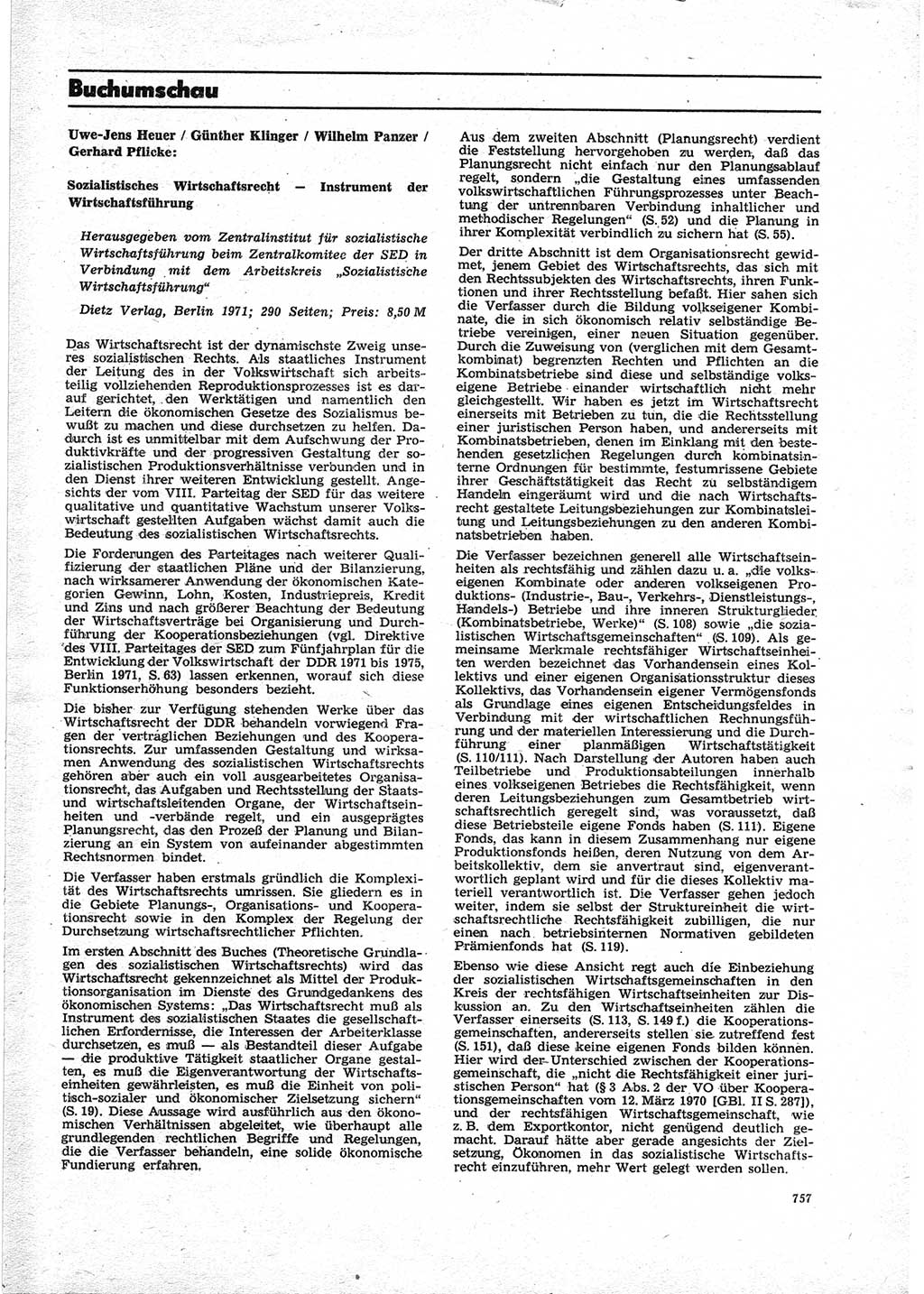 Neue Justiz (NJ), Zeitschrift für Recht und Rechtswissenschaft [Deutsche Demokratische Republik (DDR)], 25. Jahrgang 1971, Seite 757 (NJ DDR 1971, S. 757)