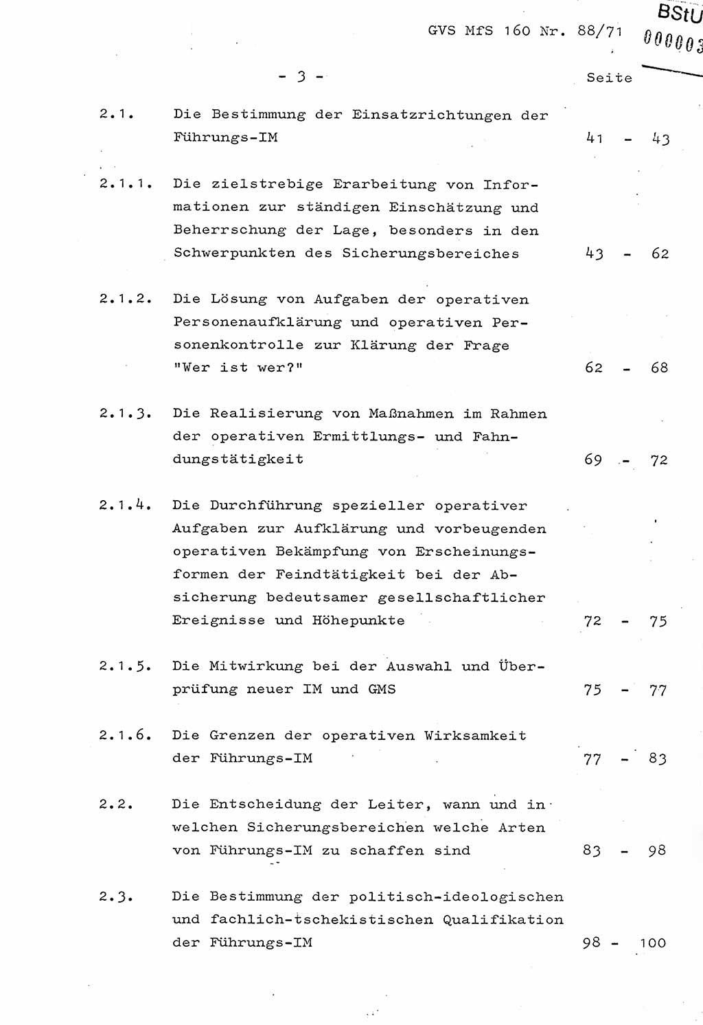Dissertation Oberstleutnant Josef Schwarz (BV Schwerin), Major Fritz Amm (JHS), Hauptmann Peter Gräßler (JHS), Ministerium für Staatssicherheit (MfS) [Deutsche Demokratische Republik (DDR)], Juristische Hochschule (JHS), Geheime Verschlußsache (GVS) 160-88/71, Potsdam 1972, Seite 3 (Diss. MfS DDR JHS GVS 160-88/71 1972, S. 3)