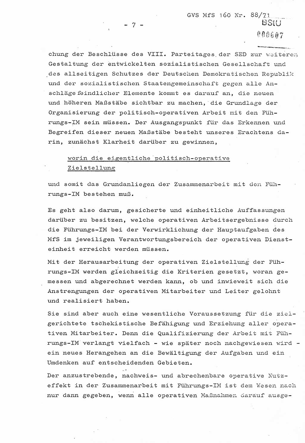 Dissertation Oberstleutnant Josef Schwarz (BV Schwerin), Major Fritz Amm (JHS), Hauptmann Peter Gräßler (JHS), Ministerium für Staatssicherheit (MfS) [Deutsche Demokratische Republik (DDR)], Juristische Hochschule (JHS), Geheime Verschlußsache (GVS) 160-88/71, Potsdam 1972, Seite 7 (Diss. MfS DDR JHS GVS 160-88/71 1972, S. 7)