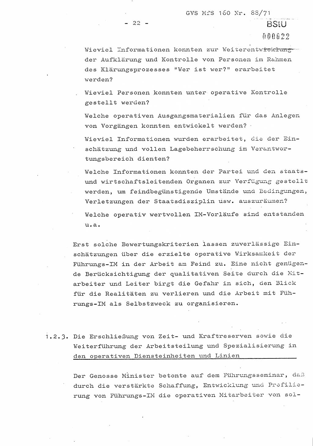 Dissertation Oberstleutnant Josef Schwarz (BV Schwerin), Major Fritz Amm (JHS), Hauptmann Peter Gräßler (JHS), Ministerium für Staatssicherheit (MfS) [Deutsche Demokratische Republik (DDR)], Juristische Hochschule (JHS), Geheime Verschlußsache (GVS) 160-88/71, Potsdam 1972, Seite 22 (Diss. MfS DDR JHS GVS 160-88/71 1972, S. 22)