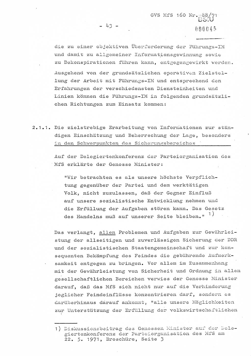 Dissertation Oberstleutnant Josef Schwarz (BV Schwerin), Major Fritz Amm (JHS), Hauptmann Peter Gräßler (JHS), Ministerium für Staatssicherheit (MfS) [Deutsche Demokratische Republik (DDR)], Juristische Hochschule (JHS), Geheime Verschlußsache (GVS) 160-88/71, Potsdam 1972, Seite 43 (Diss. MfS DDR JHS GVS 160-88/71 1972, S. 43)