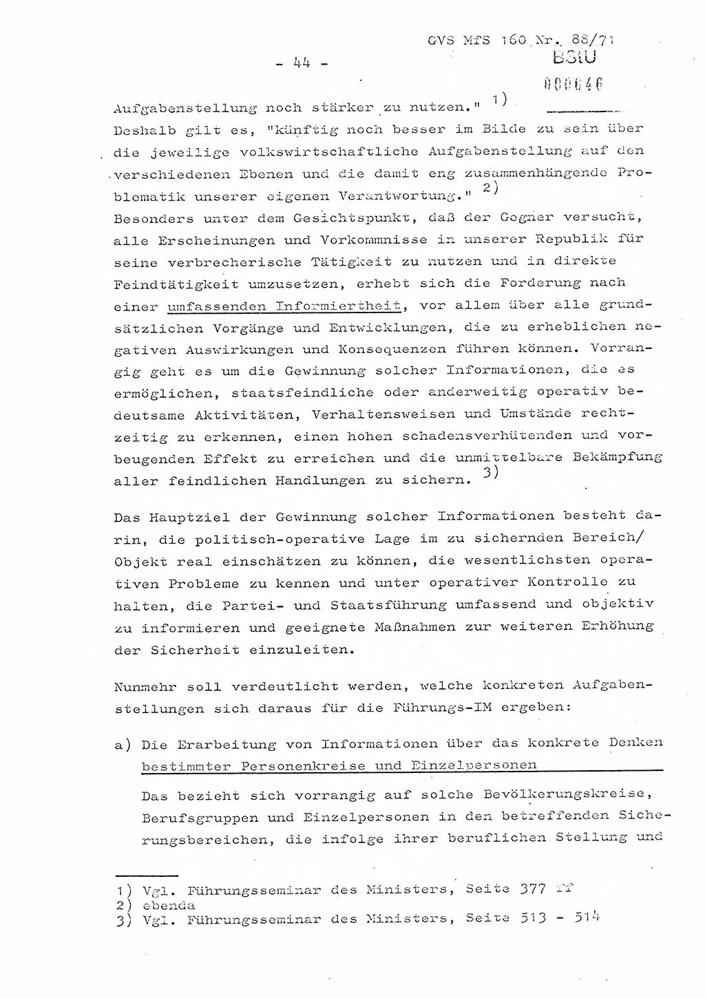 Dissertation Oberstleutnant Josef Schwarz (BV Schwerin), Major Fritz Amm (JHS), Hauptmann Peter Gräßler (JHS), Ministerium für Staatssicherheit (MfS) [Deutsche Demokratische Republik (DDR)], Juristische Hochschule (JHS), Geheime Verschlußsache (GVS) 160-88/71, Potsdam 1972, Seite 44 (Diss. MfS DDR JHS GVS 160-88/71 1972, S. 44)