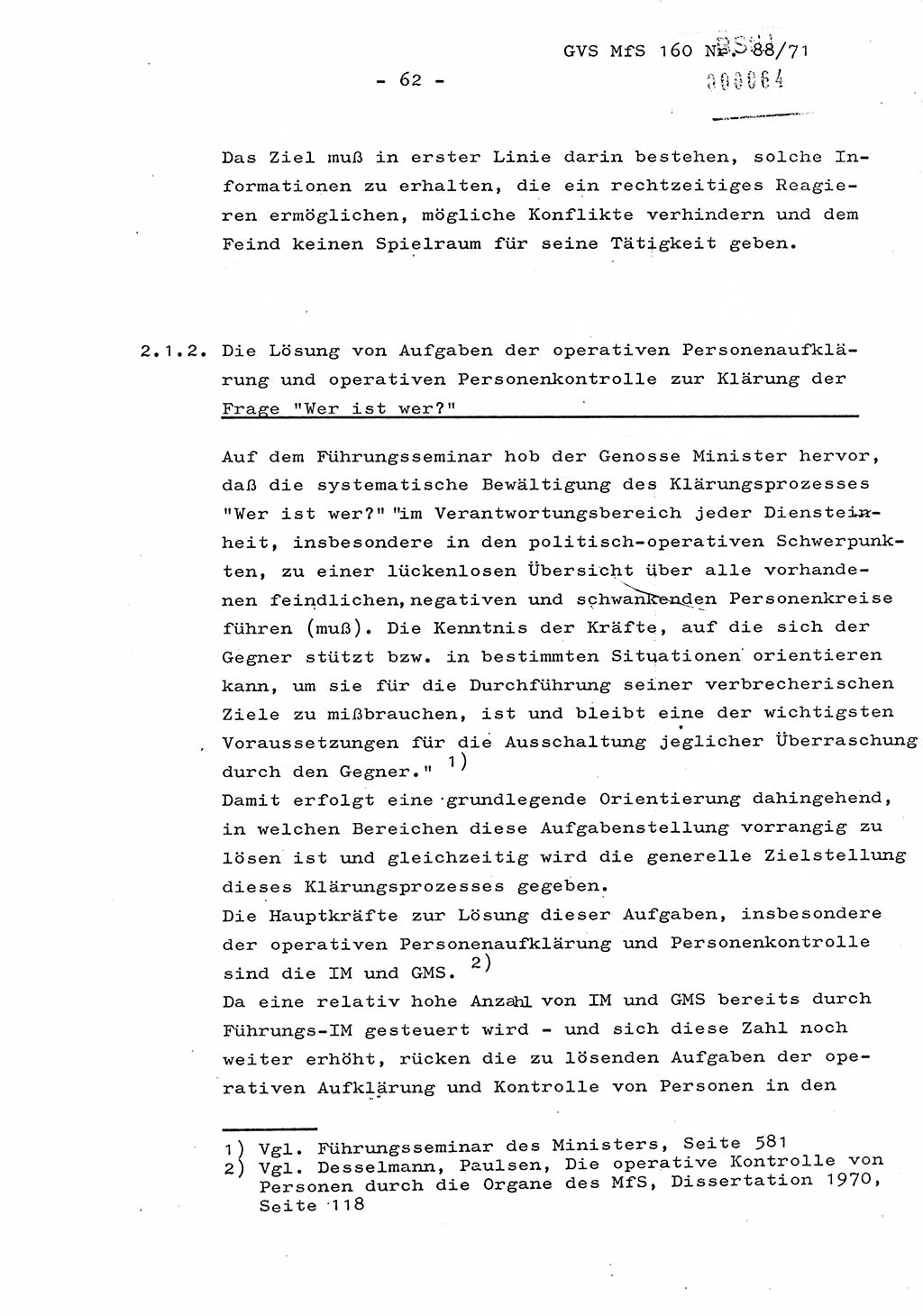 Dissertation Oberstleutnant Josef Schwarz (BV Schwerin), Major Fritz Amm (JHS), Hauptmann Peter Gräßler (JHS), Ministerium für Staatssicherheit (MfS) [Deutsche Demokratische Republik (DDR)], Juristische Hochschule (JHS), Geheime Verschlußsache (GVS) 160-88/71, Potsdam 1972, Seite 62 (Diss. MfS DDR JHS GVS 160-88/71 1972, S. 62)