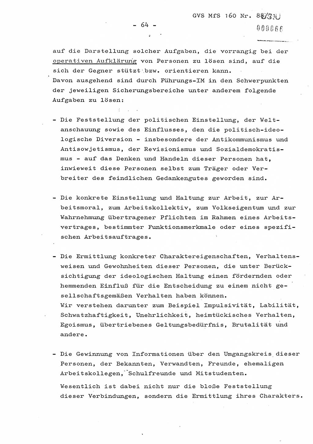 Dissertation Oberstleutnant Josef Schwarz (BV Schwerin), Major Fritz Amm (JHS), Hauptmann Peter Gräßler (JHS), Ministerium für Staatssicherheit (MfS) [Deutsche Demokratische Republik (DDR)], Juristische Hochschule (JHS), Geheime Verschlußsache (GVS) 160-88/71, Potsdam 1972, Seite 64 (Diss. MfS DDR JHS GVS 160-88/71 1972, S. 64)