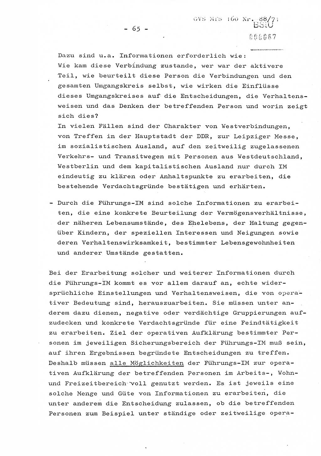 Dissertation Oberstleutnant Josef Schwarz (BV Schwerin), Major Fritz Amm (JHS), Hauptmann Peter Gräßler (JHS), Ministerium für Staatssicherheit (MfS) [Deutsche Demokratische Republik (DDR)], Juristische Hochschule (JHS), Geheime Verschlußsache (GVS) 160-88/71, Potsdam 1972, Seite 65 (Diss. MfS DDR JHS GVS 160-88/71 1972, S. 65)