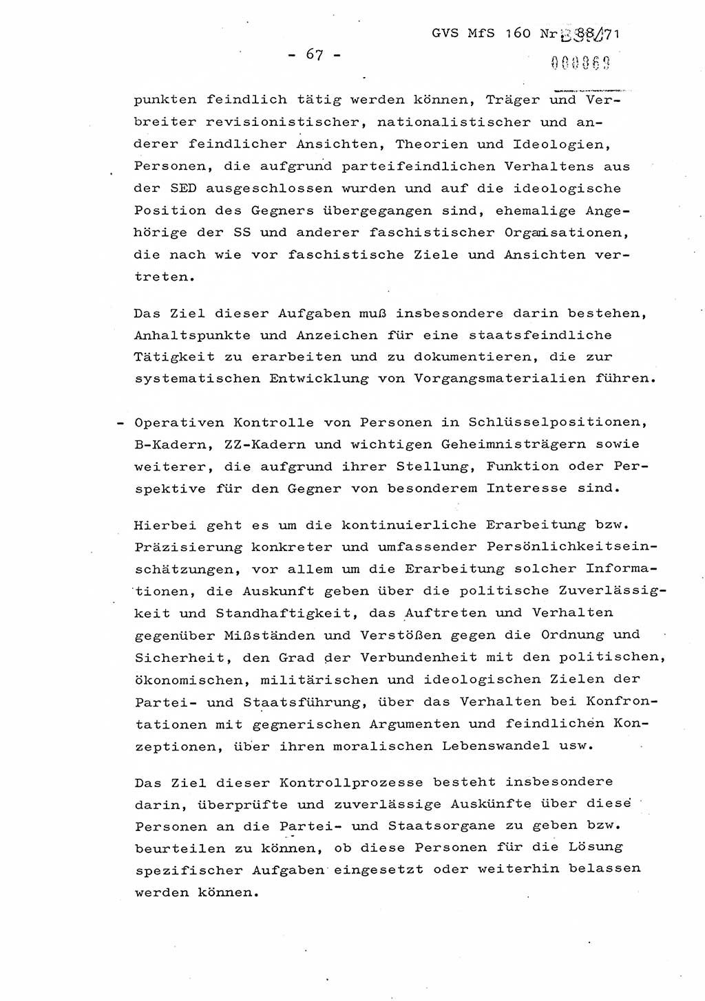 Dissertation Oberstleutnant Josef Schwarz (BV Schwerin), Major Fritz Amm (JHS), Hauptmann Peter Gräßler (JHS), Ministerium für Staatssicherheit (MfS) [Deutsche Demokratische Republik (DDR)], Juristische Hochschule (JHS), Geheime Verschlußsache (GVS) 160-88/71, Potsdam 1972, Seite 67 (Diss. MfS DDR JHS GVS 160-88/71 1972, S. 67)