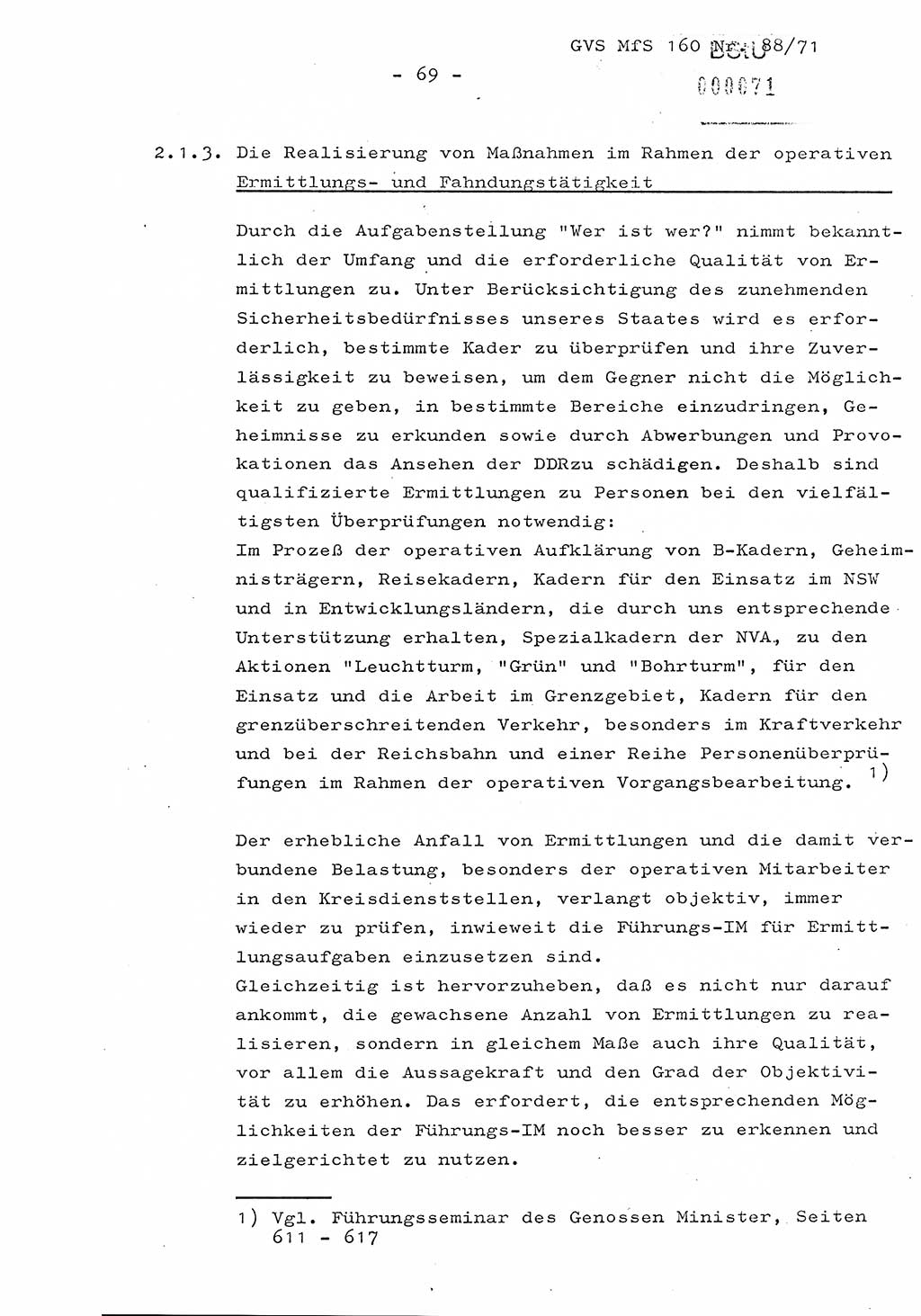 Dissertation Oberstleutnant Josef Schwarz (BV Schwerin), Major Fritz Amm (JHS), Hauptmann Peter Gräßler (JHS), Ministerium für Staatssicherheit (MfS) [Deutsche Demokratische Republik (DDR)], Juristische Hochschule (JHS), Geheime Verschlußsache (GVS) 160-88/71, Potsdam 1972, Seite 69 (Diss. MfS DDR JHS GVS 160-88/71 1972, S. 69)