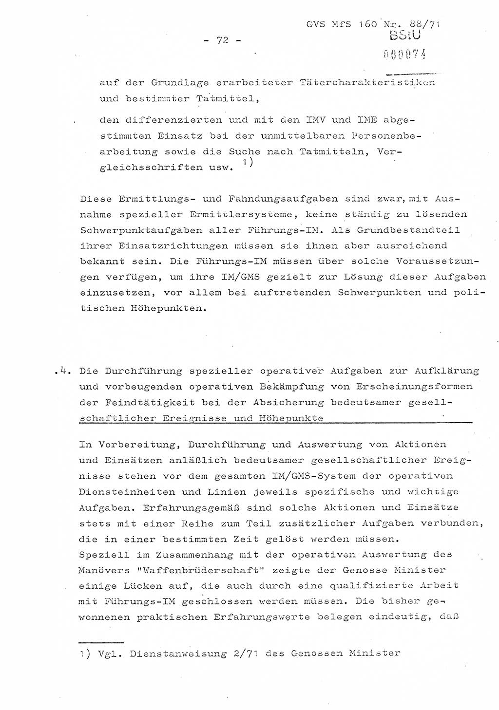 Dissertation Oberstleutnant Josef Schwarz (BV Schwerin), Major Fritz Amm (JHS), Hauptmann Peter Gräßler (JHS), Ministerium für Staatssicherheit (MfS) [Deutsche Demokratische Republik (DDR)], Juristische Hochschule (JHS), Geheime Verschlußsache (GVS) 160-88/71, Potsdam 1972, Seite 72 (Diss. MfS DDR JHS GVS 160-88/71 1972, S. 72)