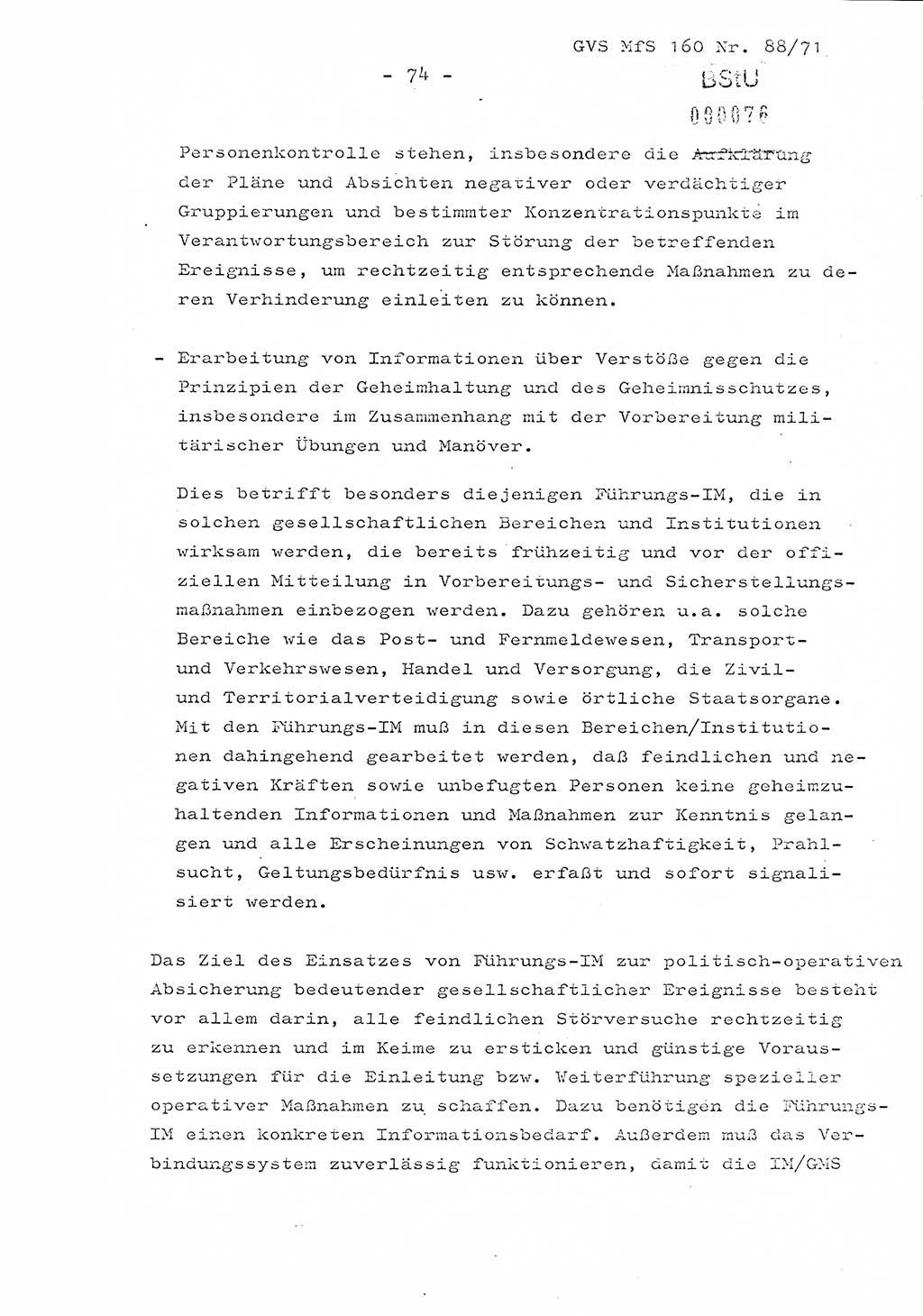 Dissertation Oberstleutnant Josef Schwarz (BV Schwerin), Major Fritz Amm (JHS), Hauptmann Peter Gräßler (JHS), Ministerium für Staatssicherheit (MfS) [Deutsche Demokratische Republik (DDR)], Juristische Hochschule (JHS), Geheime Verschlußsache (GVS) 160-88/71, Potsdam 1972, Seite 74 (Diss. MfS DDR JHS GVS 160-88/71 1972, S. 74)