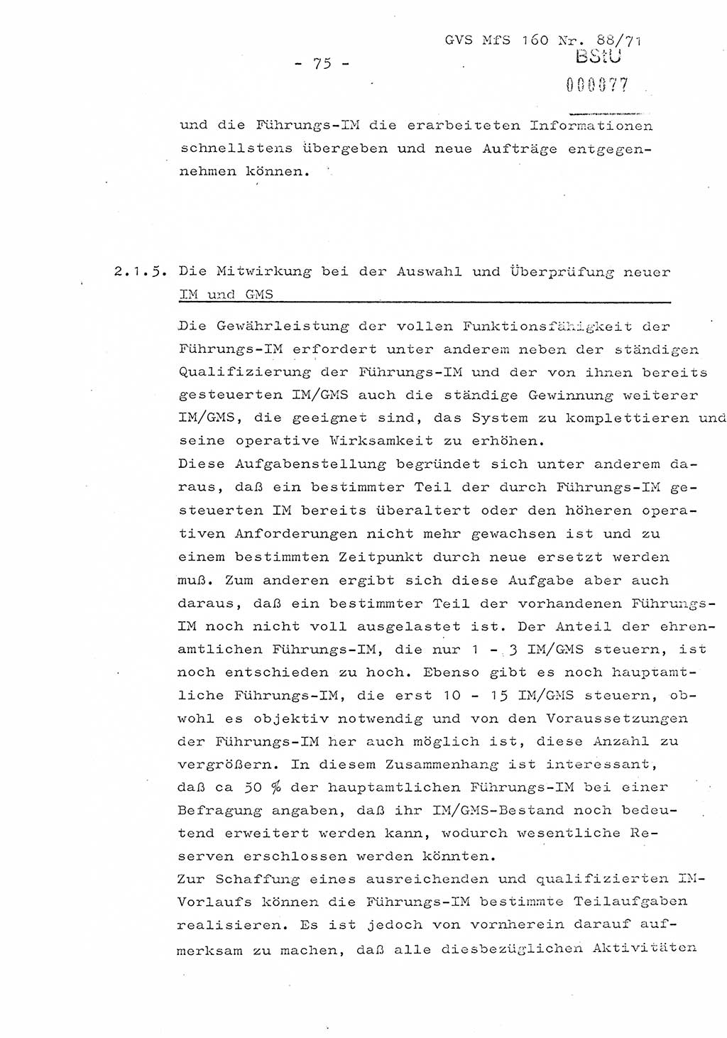 Dissertation Oberstleutnant Josef Schwarz (BV Schwerin), Major Fritz Amm (JHS), Hauptmann Peter Gräßler (JHS), Ministerium für Staatssicherheit (MfS) [Deutsche Demokratische Republik (DDR)], Juristische Hochschule (JHS), Geheime Verschlußsache (GVS) 160-88/71, Potsdam 1972, Seite 75 (Diss. MfS DDR JHS GVS 160-88/71 1972, S. 75)