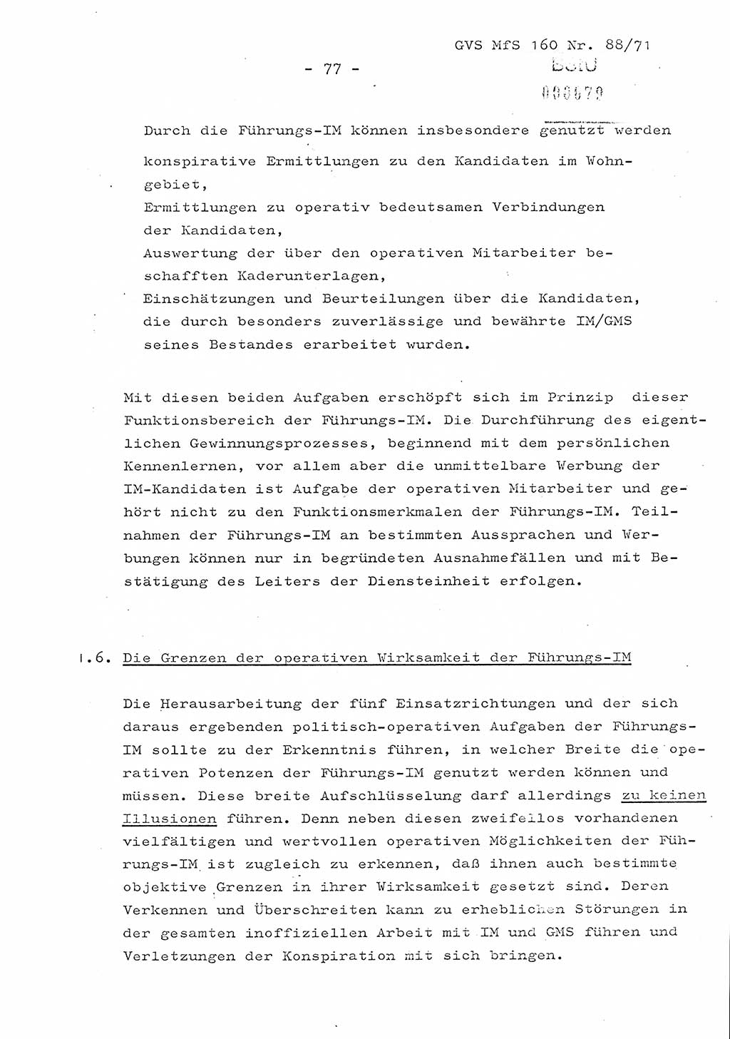 Dissertation Oberstleutnant Josef Schwarz (BV Schwerin), Major Fritz Amm (JHS), Hauptmann Peter Gräßler (JHS), Ministerium für Staatssicherheit (MfS) [Deutsche Demokratische Republik (DDR)], Juristische Hochschule (JHS), Geheime Verschlußsache (GVS) 160-88/71, Potsdam 1972, Seite 77 (Diss. MfS DDR JHS GVS 160-88/71 1972, S. 77)