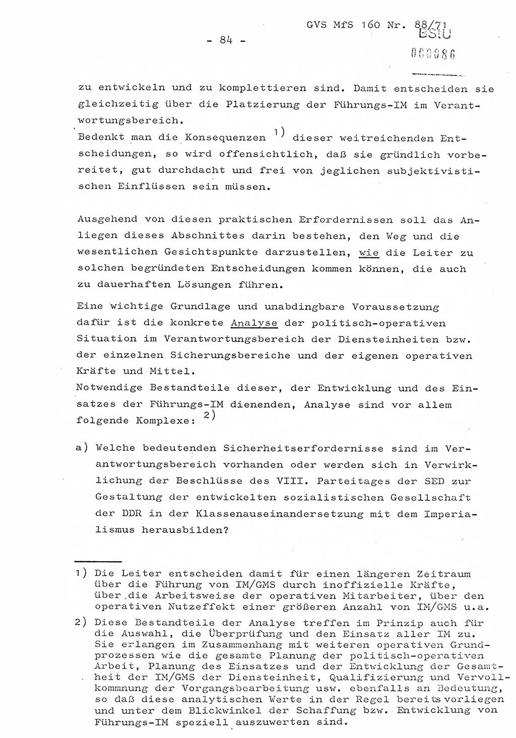 Dissertation Oberstleutnant Josef Schwarz (BV Schwerin), Major Fritz Amm (JHS), Hauptmann Peter Gräßler (JHS), Ministerium für Staatssicherheit (MfS) [Deutsche Demokratische Republik (DDR)], Juristische Hochschule (JHS), Geheime Verschlußsache (GVS) 160-88/71, Potsdam 1972, Seite 84 (Diss. MfS DDR JHS GVS 160-88/71 1972, S. 84)