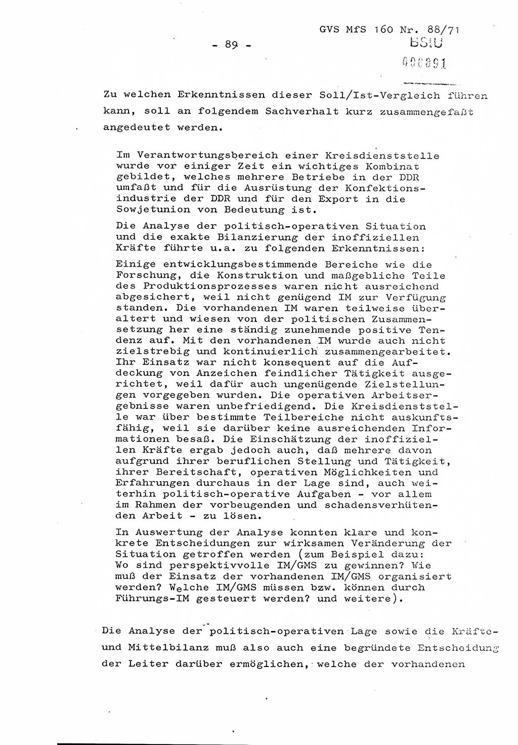 Dissertation Oberstleutnant Josef Schwarz (BV Schwerin), Major Fritz Amm (JHS), Hauptmann Peter Gräßler (JHS), Ministerium für Staatssicherheit (MfS) [Deutsche Demokratische Republik (DDR)], Juristische Hochschule (JHS), Geheime Verschlußsache (GVS) 160-88/71, Potsdam 1972, Seite 89 (Diss. MfS DDR JHS GVS 160-88/71 1972, S. 89)