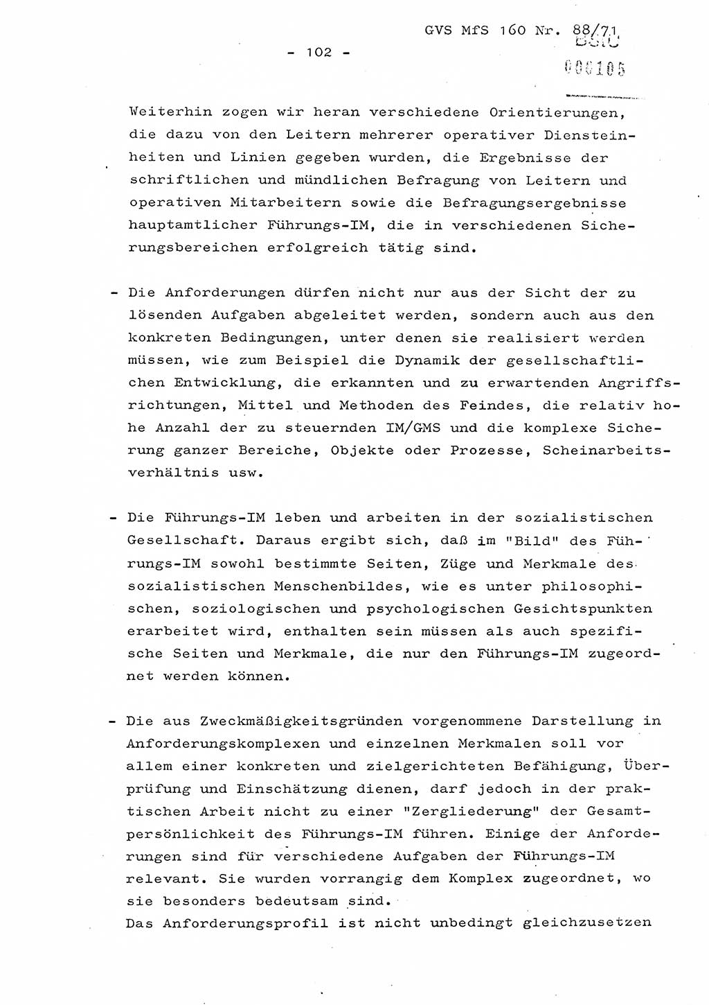 Dissertation Oberstleutnant Josef Schwarz (BV Schwerin), Major Fritz Amm (JHS), Hauptmann Peter Gräßler (JHS), Ministerium für Staatssicherheit (MfS) [Deutsche Demokratische Republik (DDR)], Juristische Hochschule (JHS), Geheime Verschlußsache (GVS) 160-88/71, Potsdam 1972, Seite 102 (Diss. MfS DDR JHS GVS 160-88/71 1972, S. 102)