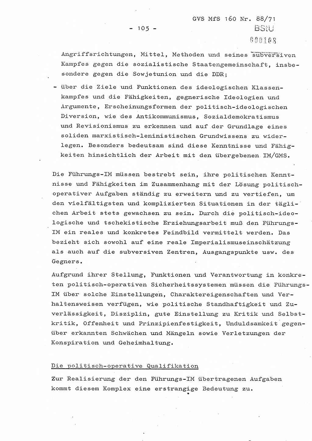 Dissertation Oberstleutnant Josef Schwarz (BV Schwerin), Major Fritz Amm (JHS), Hauptmann Peter Gräßler (JHS), Ministerium für Staatssicherheit (MfS) [Deutsche Demokratische Republik (DDR)], Juristische Hochschule (JHS), Geheime Verschlußsache (GVS) 160-88/71, Potsdam 1972, Seite 105 (Diss. MfS DDR JHS GVS 160-88/71 1972, S. 105)