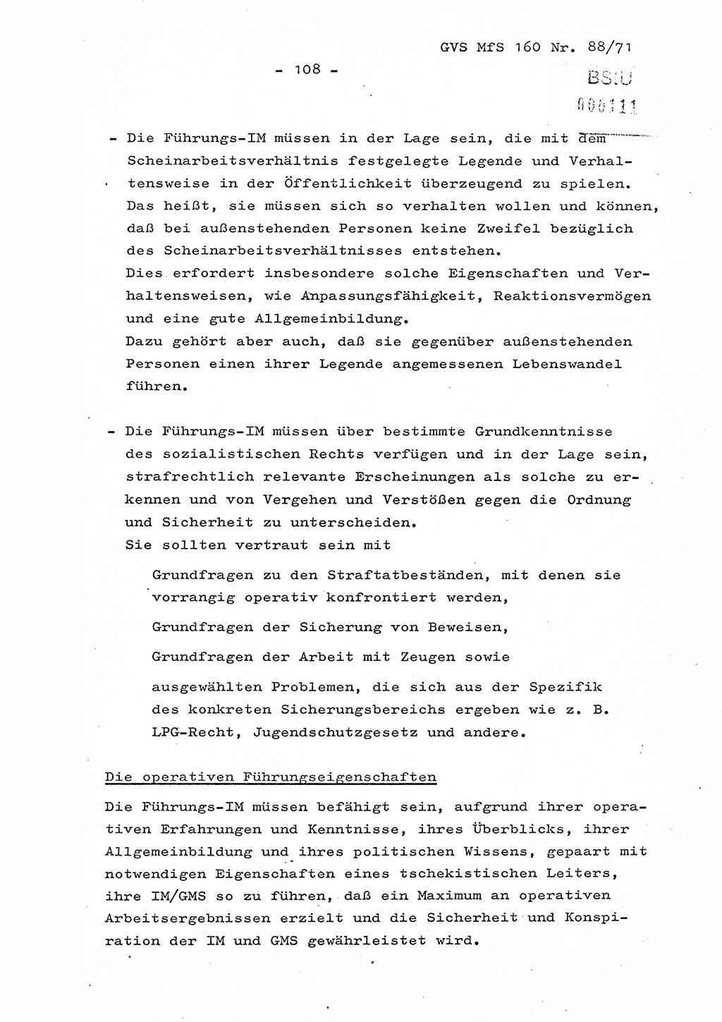Dissertation Oberstleutnant Josef Schwarz (BV Schwerin), Major Fritz Amm (JHS), Hauptmann Peter Gräßler (JHS), Ministerium für Staatssicherheit (MfS) [Deutsche Demokratische Republik (DDR)], Juristische Hochschule (JHS), Geheime Verschlußsache (GVS) 160-88/71, Potsdam 1972, Seite 108 (Diss. MfS DDR JHS GVS 160-88/71 1972, S. 108)