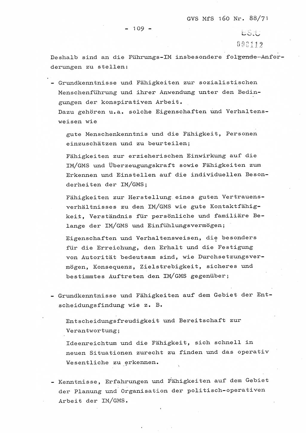 Dissertation Oberstleutnant Josef Schwarz (BV Schwerin), Major Fritz Amm (JHS), Hauptmann Peter Gräßler (JHS), Ministerium für Staatssicherheit (MfS) [Deutsche Demokratische Republik (DDR)], Juristische Hochschule (JHS), Geheime Verschlußsache (GVS) 160-88/71, Potsdam 1972, Seite 109 (Diss. MfS DDR JHS GVS 160-88/71 1972, S. 109)