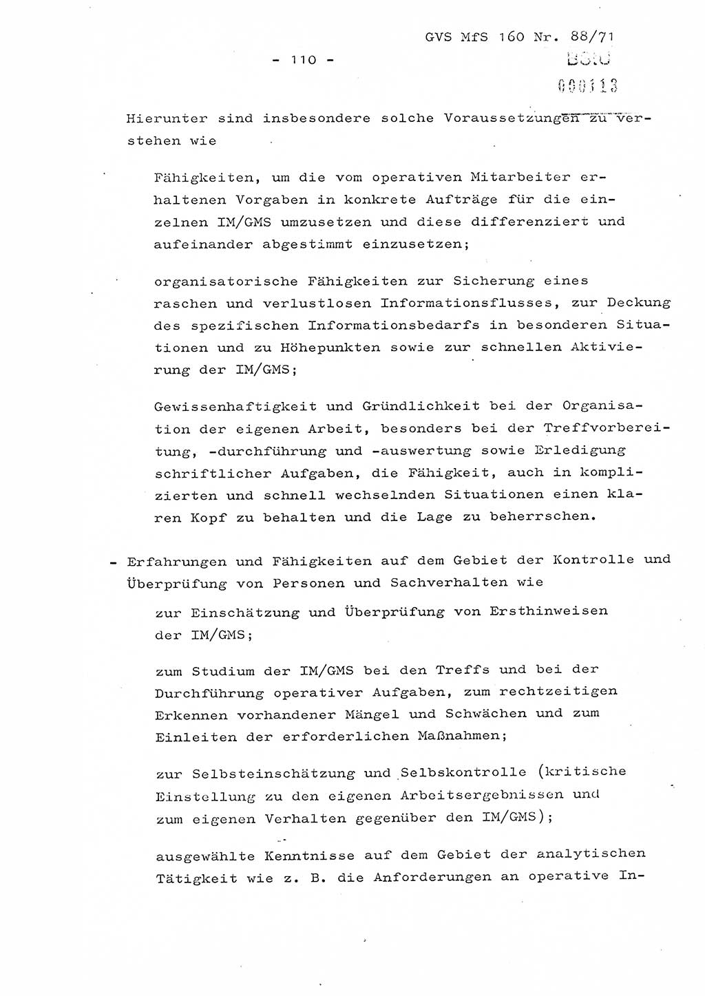 Dissertation Oberstleutnant Josef Schwarz (BV Schwerin), Major Fritz Amm (JHS), Hauptmann Peter Gräßler (JHS), Ministerium für Staatssicherheit (MfS) [Deutsche Demokratische Republik (DDR)], Juristische Hochschule (JHS), Geheime Verschlußsache (GVS) 160-88/71, Potsdam 1972, Seite 110 (Diss. MfS DDR JHS GVS 160-88/71 1972, S. 110)