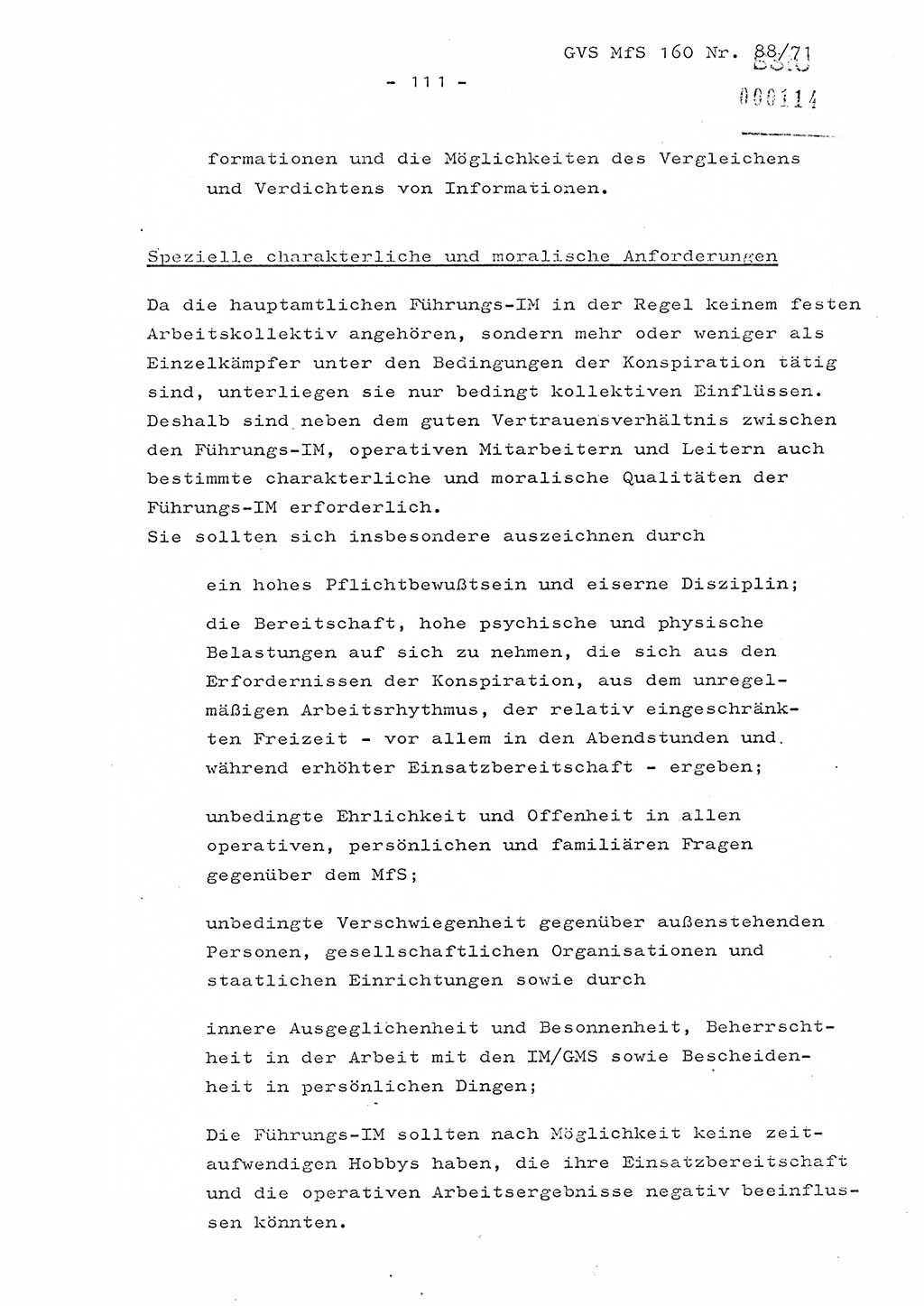 Dissertation Oberstleutnant Josef Schwarz (BV Schwerin), Major Fritz Amm (JHS), Hauptmann Peter Gräßler (JHS), Ministerium für Staatssicherheit (MfS) [Deutsche Demokratische Republik (DDR)], Juristische Hochschule (JHS), Geheime Verschlußsache (GVS) 160-88/71, Potsdam 1972, Seite 111 (Diss. MfS DDR JHS GVS 160-88/71 1972, S. 111)