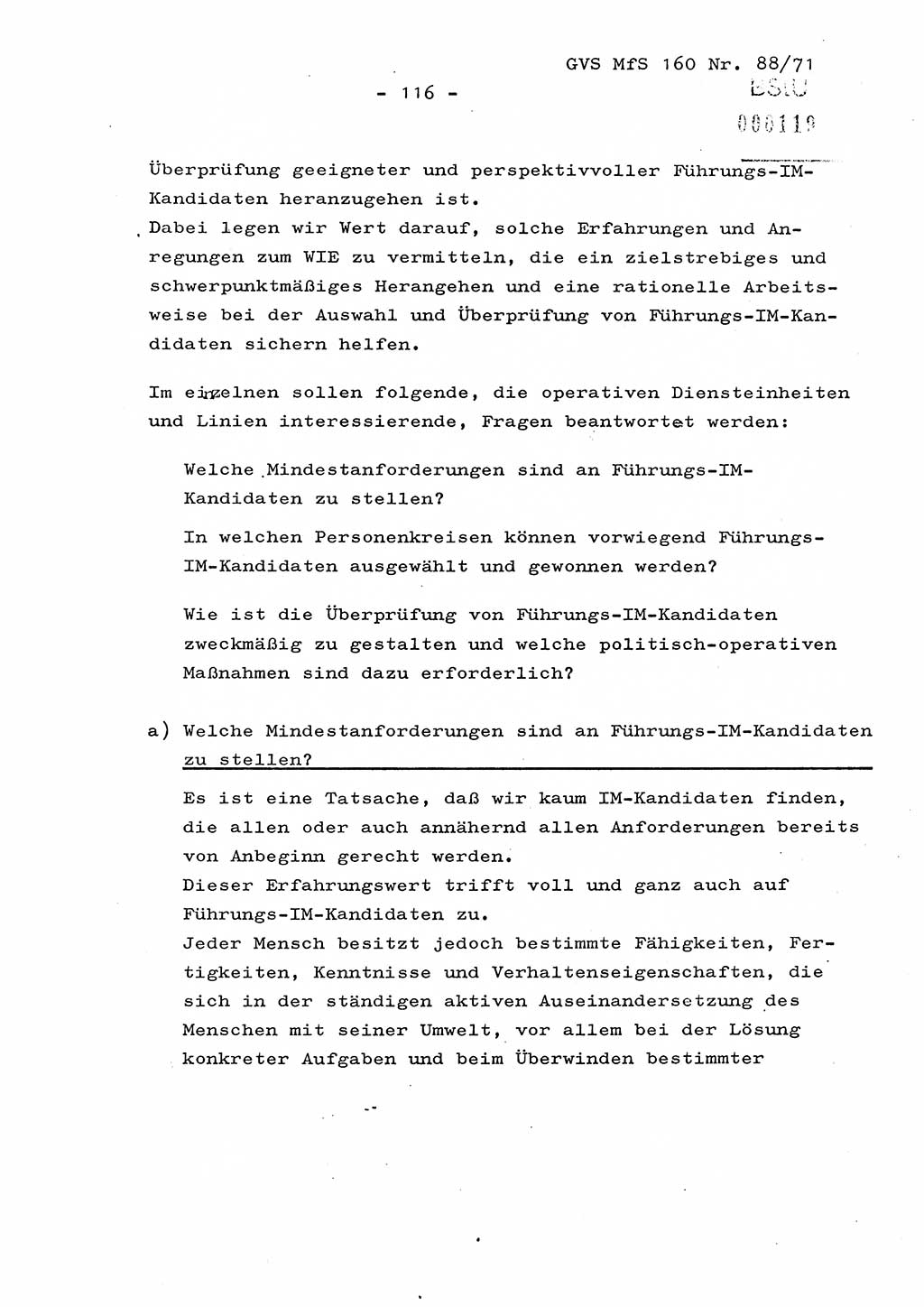 Dissertation Oberstleutnant Josef Schwarz (BV Schwerin), Major Fritz Amm (JHS), Hauptmann Peter Gräßler (JHS), Ministerium für Staatssicherheit (MfS) [Deutsche Demokratische Republik (DDR)], Juristische Hochschule (JHS), Geheime Verschlußsache (GVS) 160-88/71, Potsdam 1972, Seite 116 (Diss. MfS DDR JHS GVS 160-88/71 1972, S. 116)