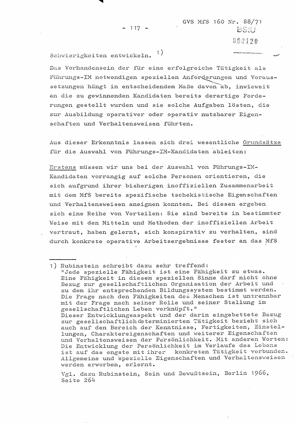 Dissertation Oberstleutnant Josef Schwarz (BV Schwerin), Major Fritz Amm (JHS), Hauptmann Peter Gräßler (JHS), Ministerium für Staatssicherheit (MfS) [Deutsche Demokratische Republik (DDR)], Juristische Hochschule (JHS), Geheime Verschlußsache (GVS) 160-88/71, Potsdam 1972, Seite 117 (Diss. MfS DDR JHS GVS 160-88/71 1972, S. 117)