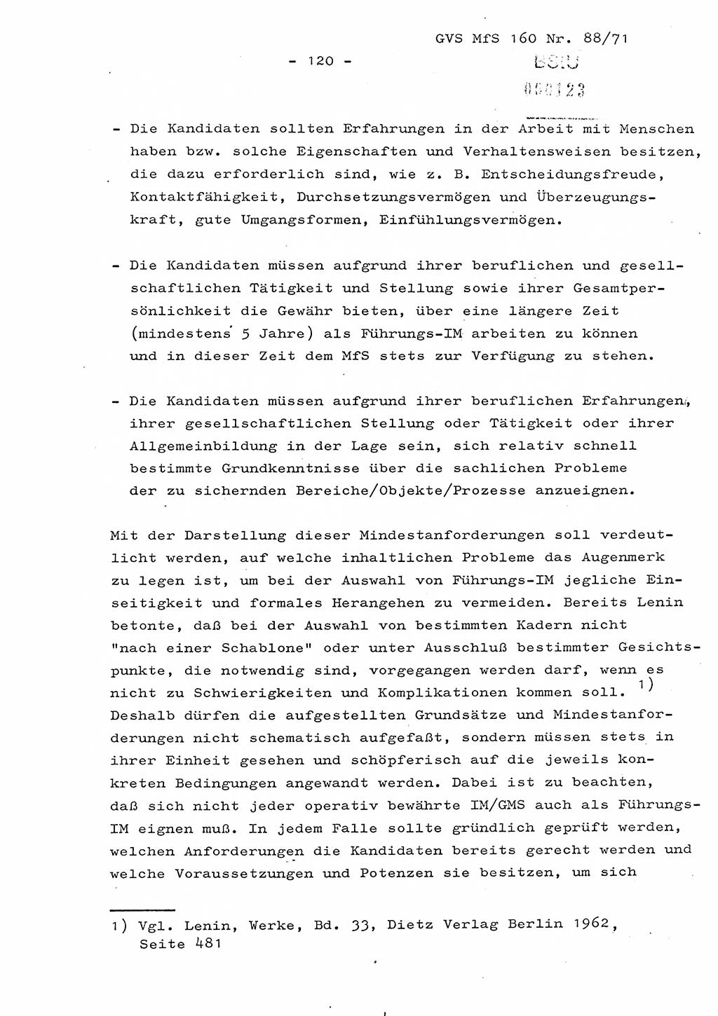Dissertation Oberstleutnant Josef Schwarz (BV Schwerin), Major Fritz Amm (JHS), Hauptmann Peter Gräßler (JHS), Ministerium für Staatssicherheit (MfS) [Deutsche Demokratische Republik (DDR)], Juristische Hochschule (JHS), Geheime Verschlußsache (GVS) 160-88/71, Potsdam 1972, Seite 120 (Diss. MfS DDR JHS GVS 160-88/71 1972, S. 120)