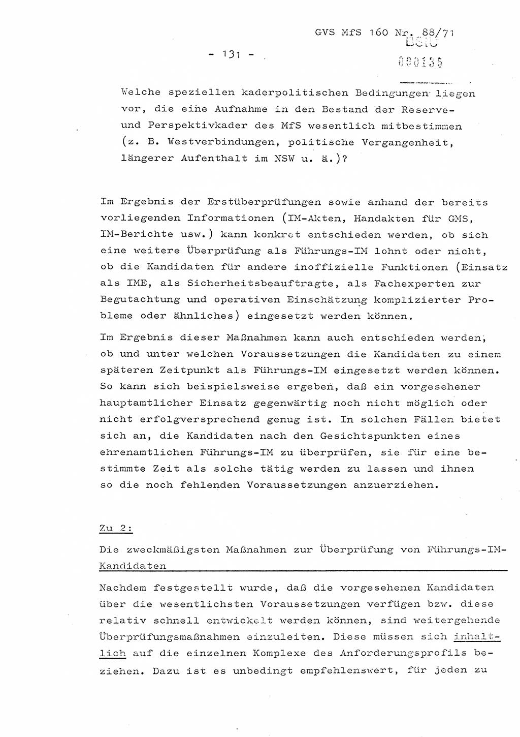 Dissertation Oberstleutnant Josef Schwarz (BV Schwerin), Major Fritz Amm (JHS), Hauptmann Peter Gräßler (JHS), Ministerium für Staatssicherheit (MfS) [Deutsche Demokratische Republik (DDR)], Juristische Hochschule (JHS), Geheime Verschlußsache (GVS) 160-88/71, Potsdam 1972, Seite 131 (Diss. MfS DDR JHS GVS 160-88/71 1972, S. 131)