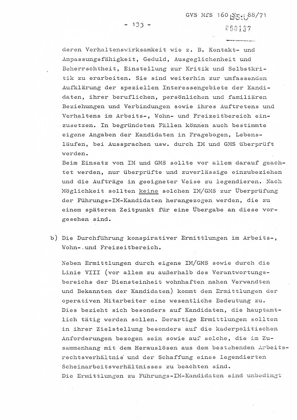 Dissertation Oberstleutnant Josef Schwarz (BV Schwerin), Major Fritz Amm (JHS), Hauptmann Peter Gräßler (JHS), Ministerium für Staatssicherheit (MfS) [Deutsche Demokratische Republik (DDR)], Juristische Hochschule (JHS), Geheime Verschlußsache (GVS) 160-88/71, Potsdam 1972, Seite 133 (Diss. MfS DDR JHS GVS 160-88/71 1972, S. 133)