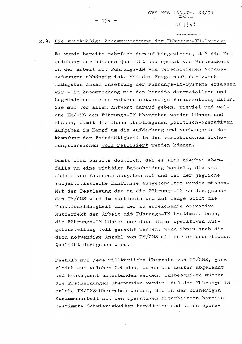 Dissertation Oberstleutnant Josef Schwarz (BV Schwerin), Major Fritz Amm (JHS), Hauptmann Peter Gräßler (JHS), Ministerium für Staatssicherheit (MfS) [Deutsche Demokratische Republik (DDR)], Juristische Hochschule (JHS), Geheime Verschlußsache (GVS) 160-88/71, Potsdam 1972, Seite 139 (Diss. MfS DDR JHS GVS 160-88/71 1972, S. 139)