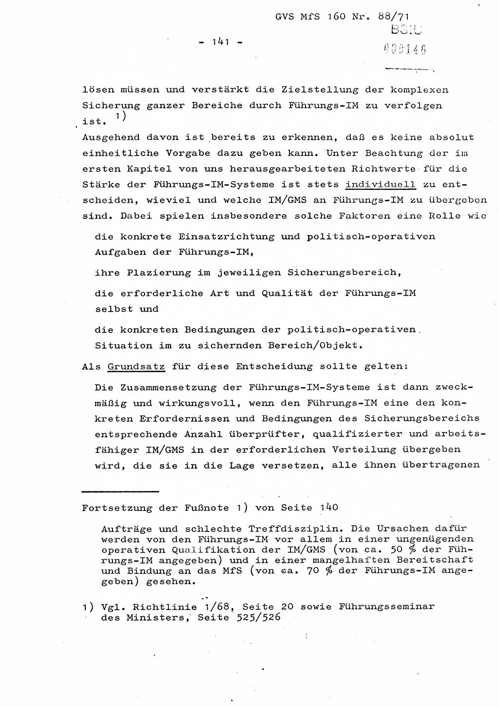 Dissertation Oberstleutnant Josef Schwarz (BV Schwerin), Major Fritz Amm (JHS), Hauptmann Peter Gräßler (JHS), Ministerium für Staatssicherheit (MfS) [Deutsche Demokratische Republik (DDR)], Juristische Hochschule (JHS), Geheime Verschlußsache (GVS) 160-88/71, Potsdam 1972, Seite 141 (Diss. MfS DDR JHS GVS 160-88/71 1972, S. 141)