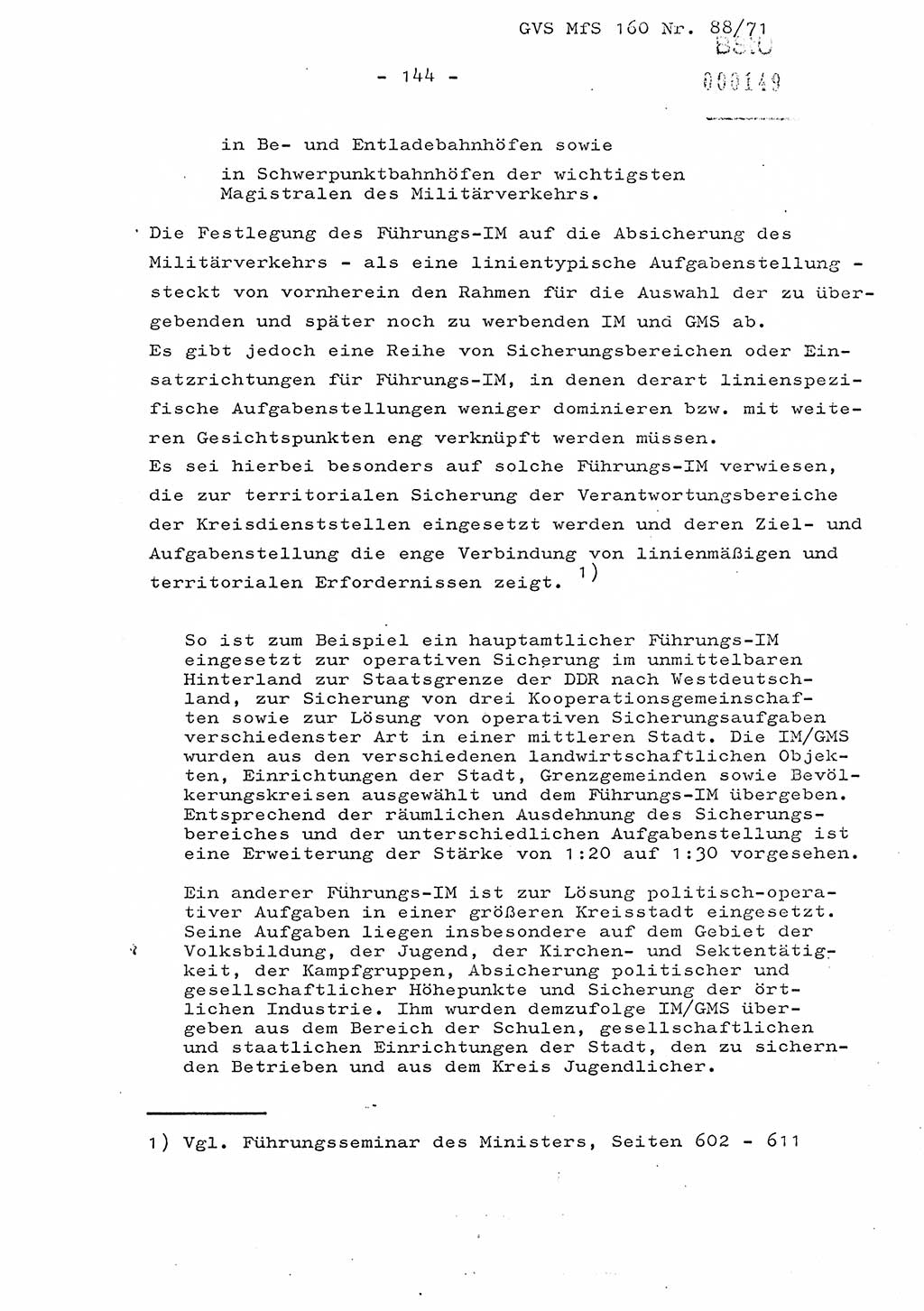 Dissertation Oberstleutnant Josef Schwarz (BV Schwerin), Major Fritz Amm (JHS), Hauptmann Peter Gräßler (JHS), Ministerium für Staatssicherheit (MfS) [Deutsche Demokratische Republik (DDR)], Juristische Hochschule (JHS), Geheime Verschlußsache (GVS) 160-88/71, Potsdam 1972, Seite 144 (Diss. MfS DDR JHS GVS 160-88/71 1972, S. 144)