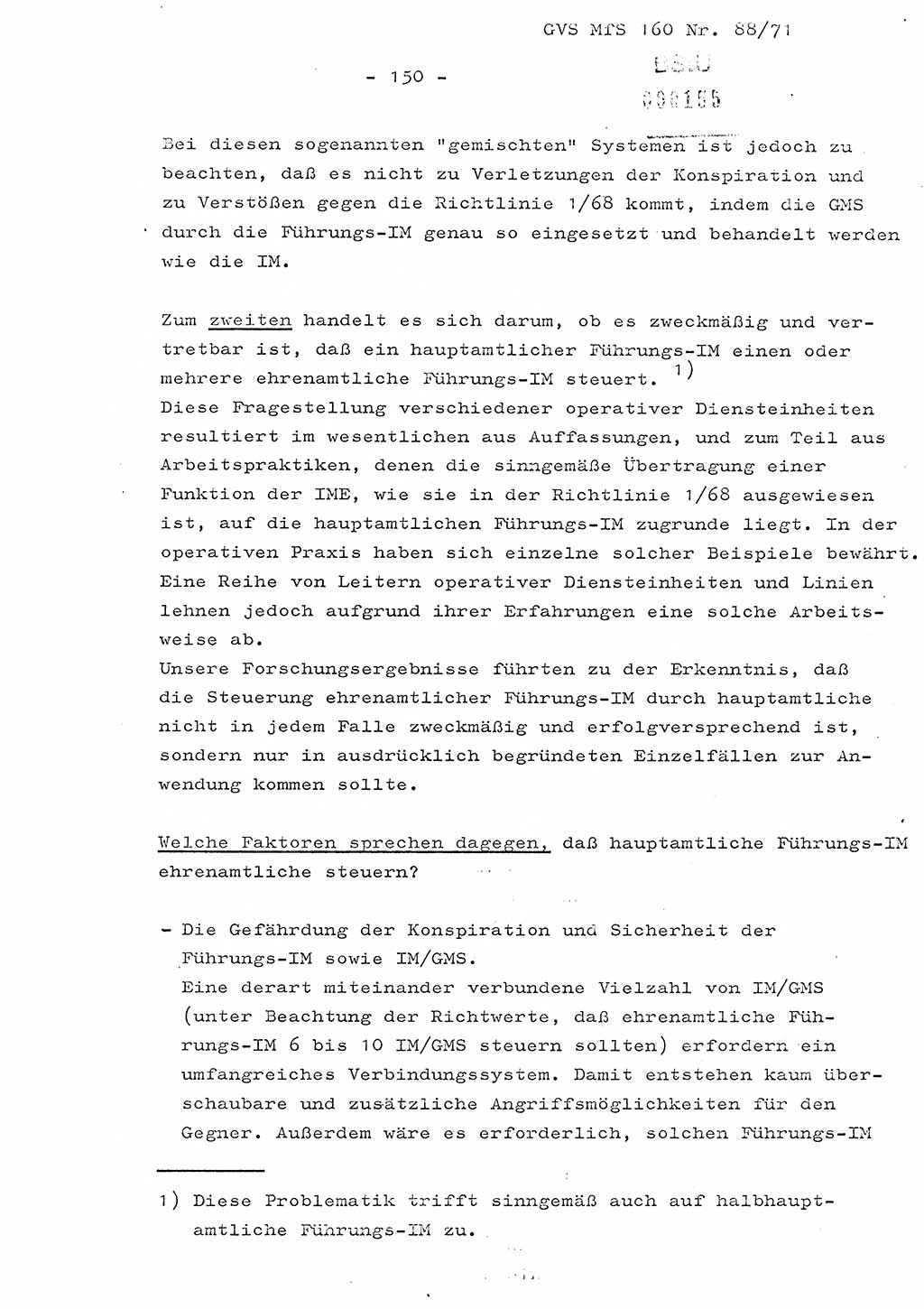 Dissertation Oberstleutnant Josef Schwarz (BV Schwerin), Major Fritz Amm (JHS), Hauptmann Peter Gräßler (JHS), Ministerium für Staatssicherheit (MfS) [Deutsche Demokratische Republik (DDR)], Juristische Hochschule (JHS), Geheime Verschlußsache (GVS) 160-88/71, Potsdam 1972, Seite 150 (Diss. MfS DDR JHS GVS 160-88/71 1972, S. 150)