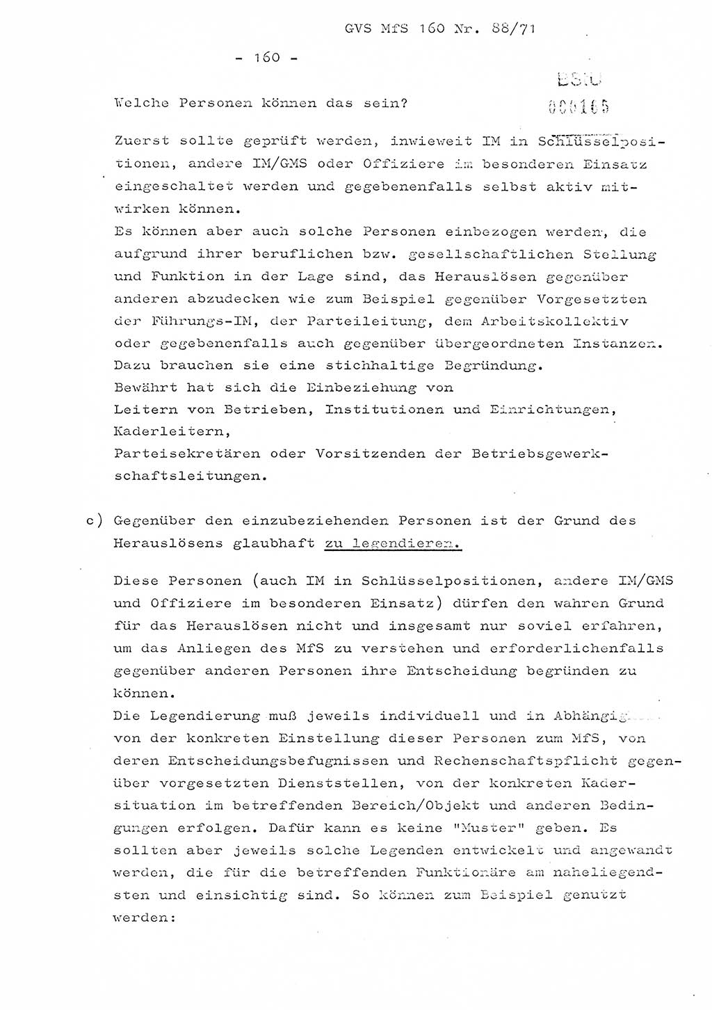 Dissertation Oberstleutnant Josef Schwarz (BV Schwerin), Major Fritz Amm (JHS), Hauptmann Peter Gräßler (JHS), Ministerium für Staatssicherheit (MfS) [Deutsche Demokratische Republik (DDR)], Juristische Hochschule (JHS), Geheime Verschlußsache (GVS) 160-88/71, Potsdam 1972, Seite 160 (Diss. MfS DDR JHS GVS 160-88/71 1972, S. 160)